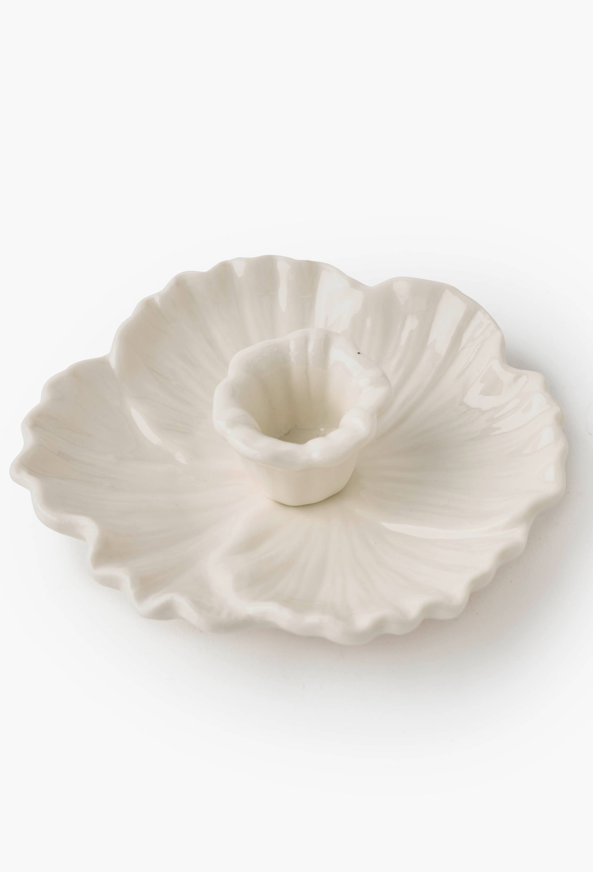 Bougeoir barbotine fleur, 13x12.5x4cm, en c&eacute;ramique, Ecru, large image number 1.0
