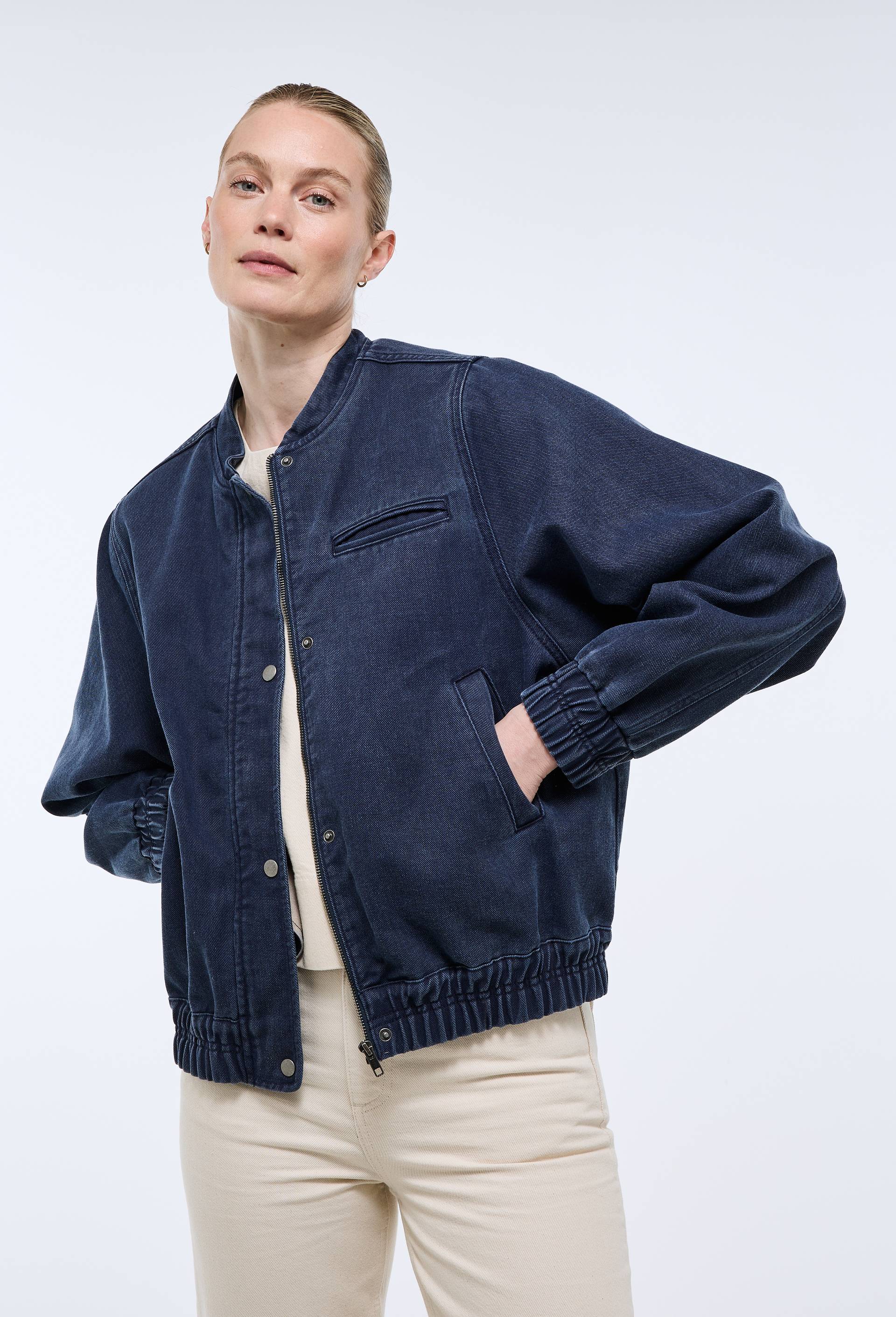 Veste bomber en lyocell et coton - ATELIER DENIM, Bleu fonc&eacute;, large image number 0