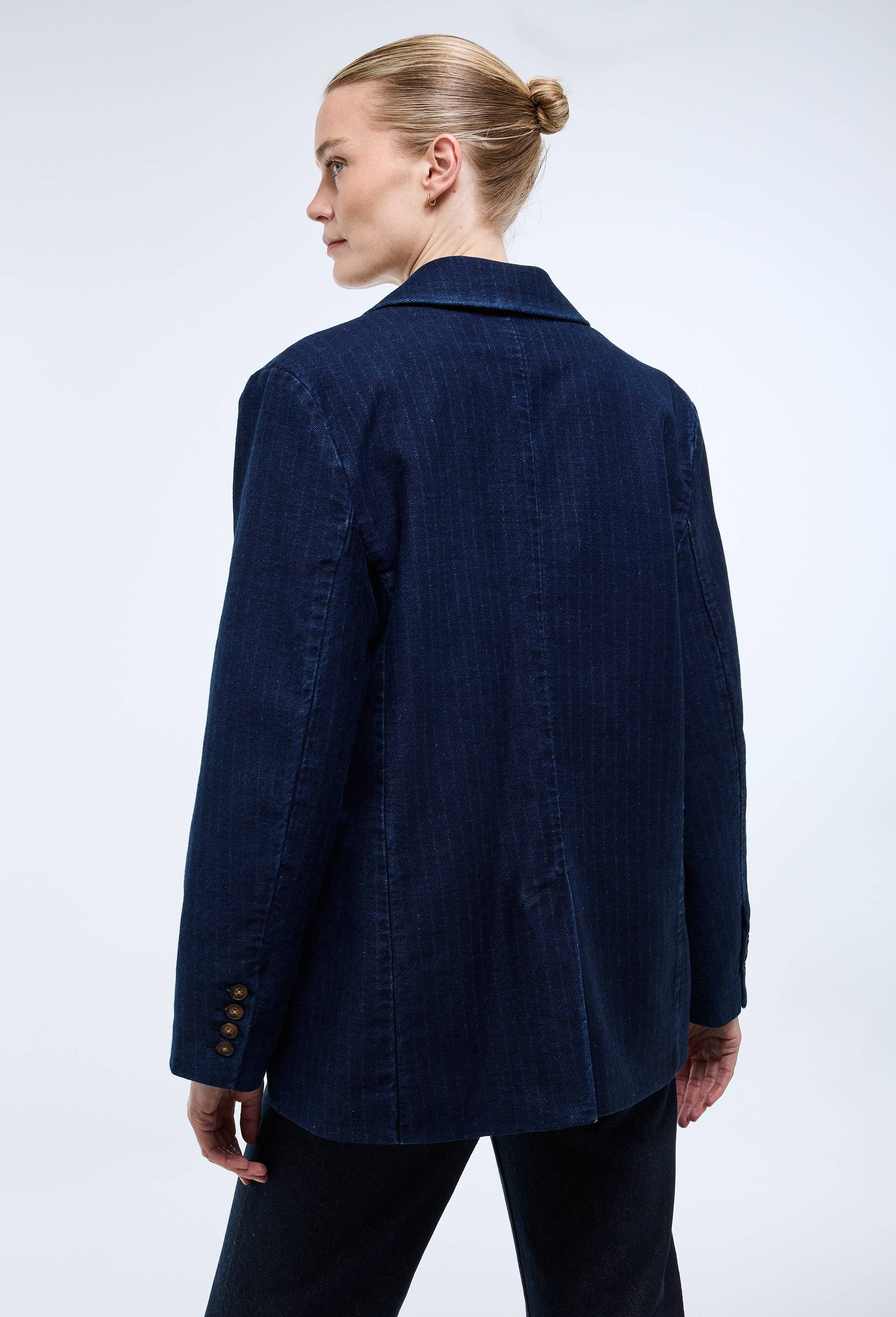 Veste de costume en denim ray&eacute; - ATELIER DENIM, Bleu fonc&eacute;, large image number 4
