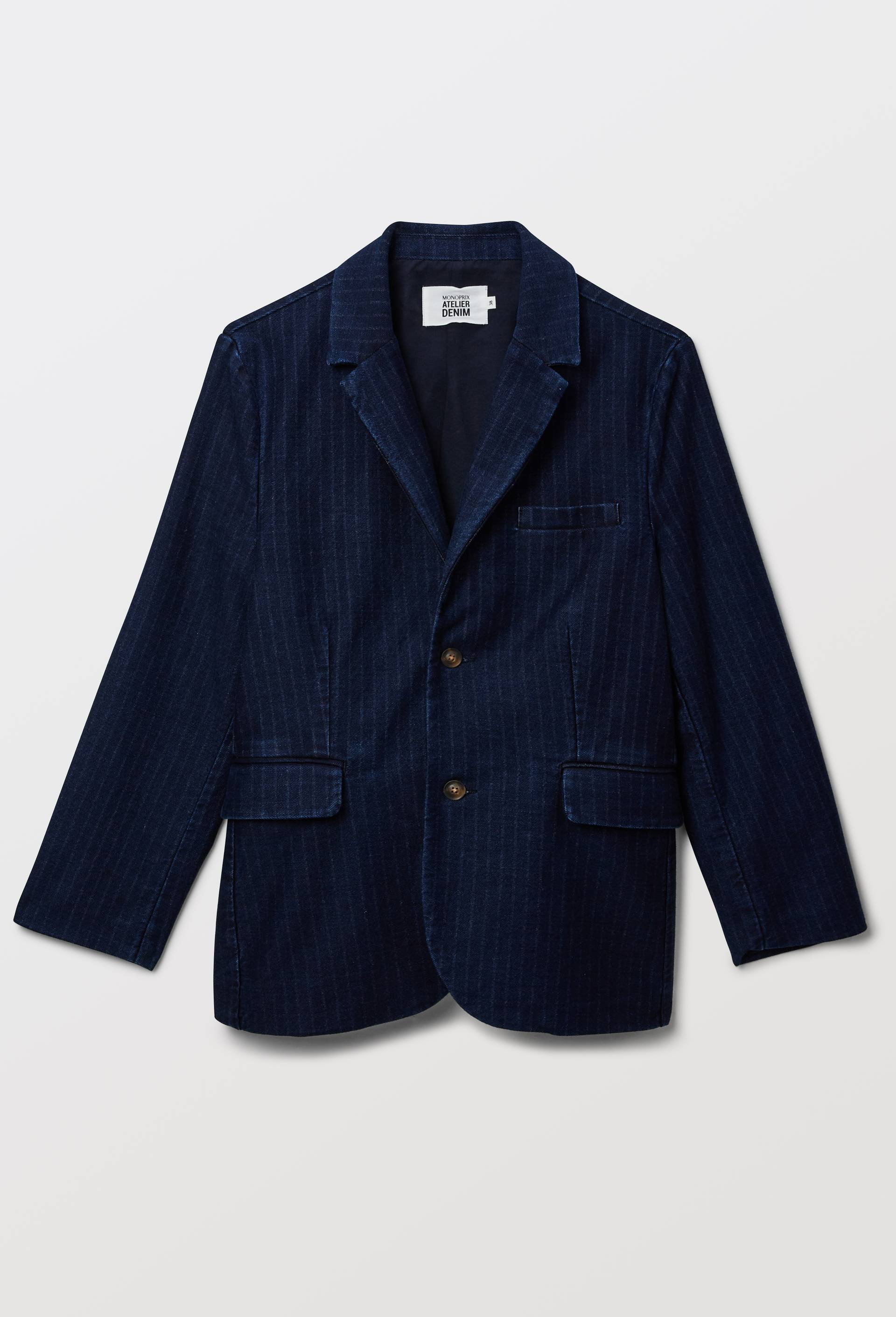 Veste de costume en denim ray&eacute; - ATELIER DENIM, Bleu fonc&eacute;, large image number 5.0