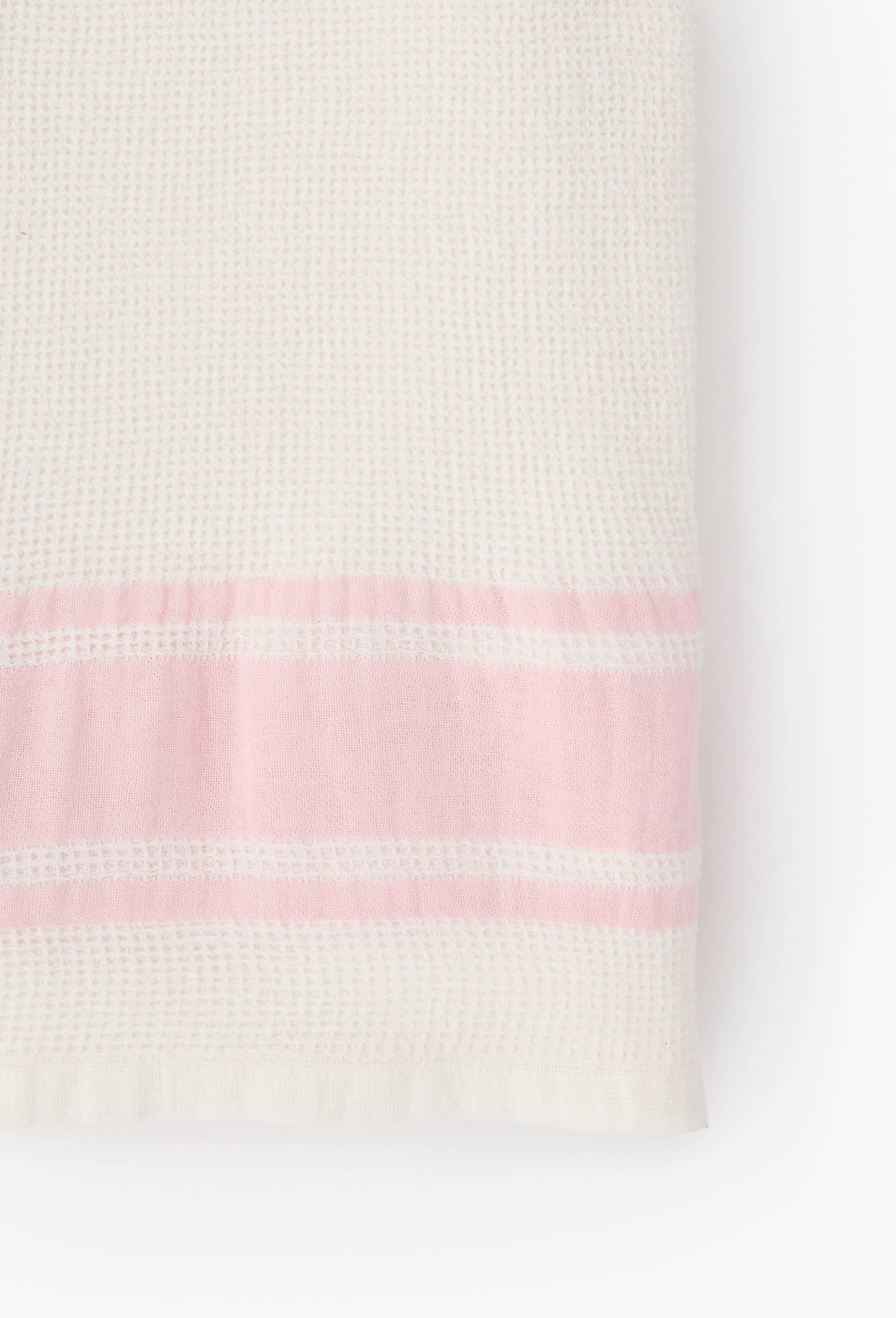 Fouta nid d'abeilles rayures, 100x180cm, 100% coton bio, Rose, large image number 1