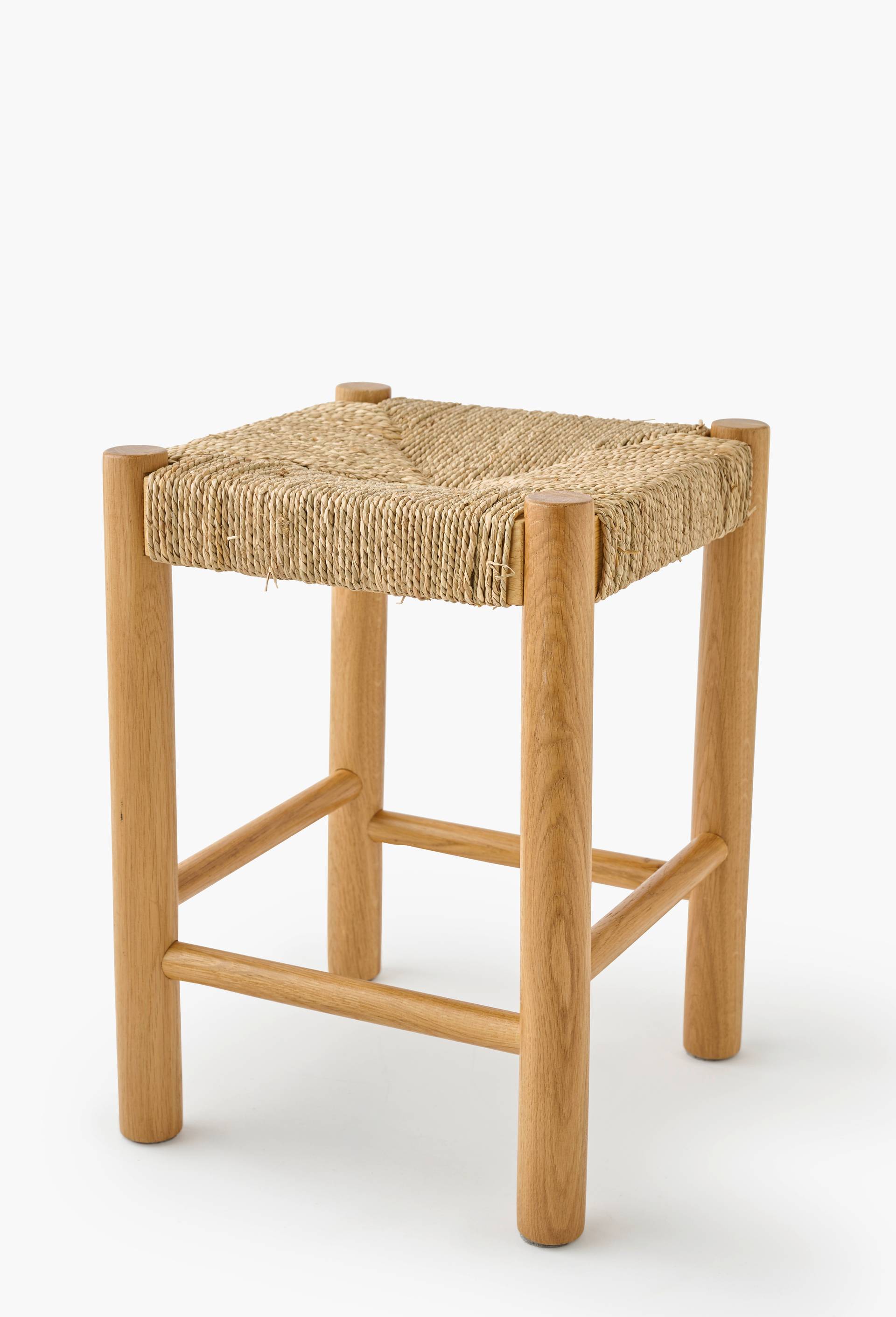 Tabouret, 29x29xH40cm, en bois de ch&ecirc;ne et jonc de mer, Beige clair, large image number 1