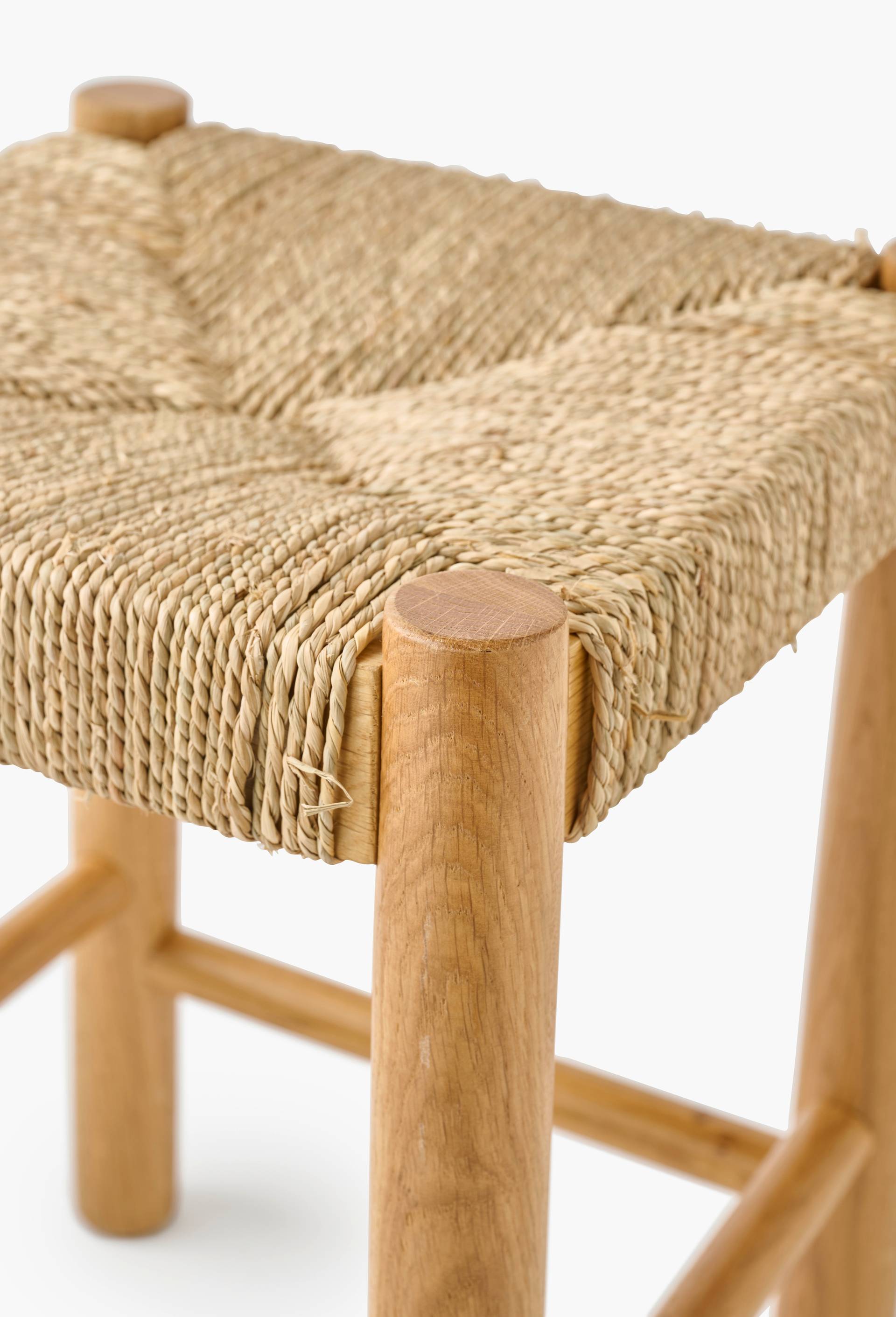 Tabouret, 29x29xH40cm, en bois de ch&ecirc;ne et jonc de mer, Beige clair, large image number 2.0