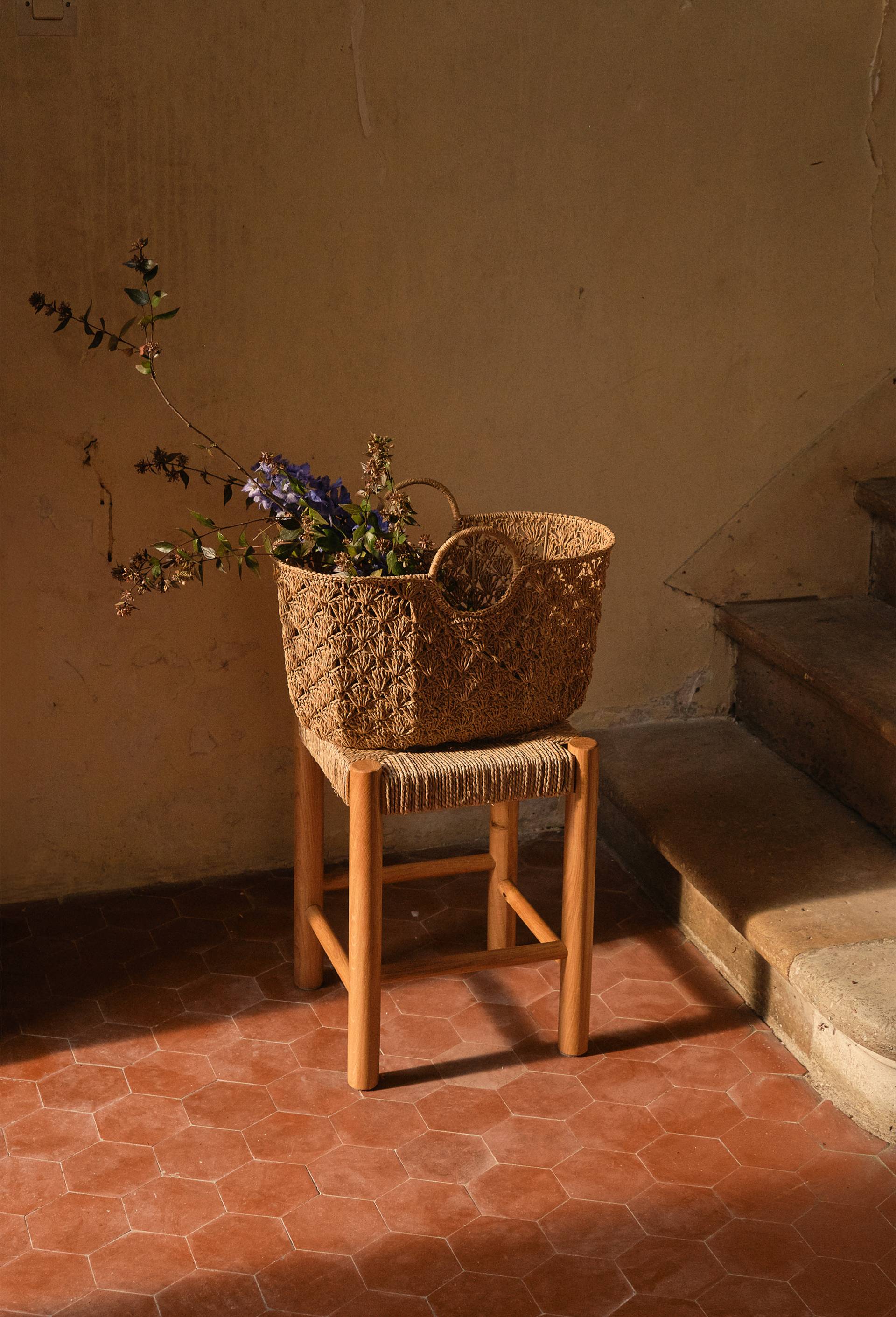 Tabouret, 29x29xH40cm, en bois de ch&ecirc;ne et jonc de mer, Beige clair, large image number 3