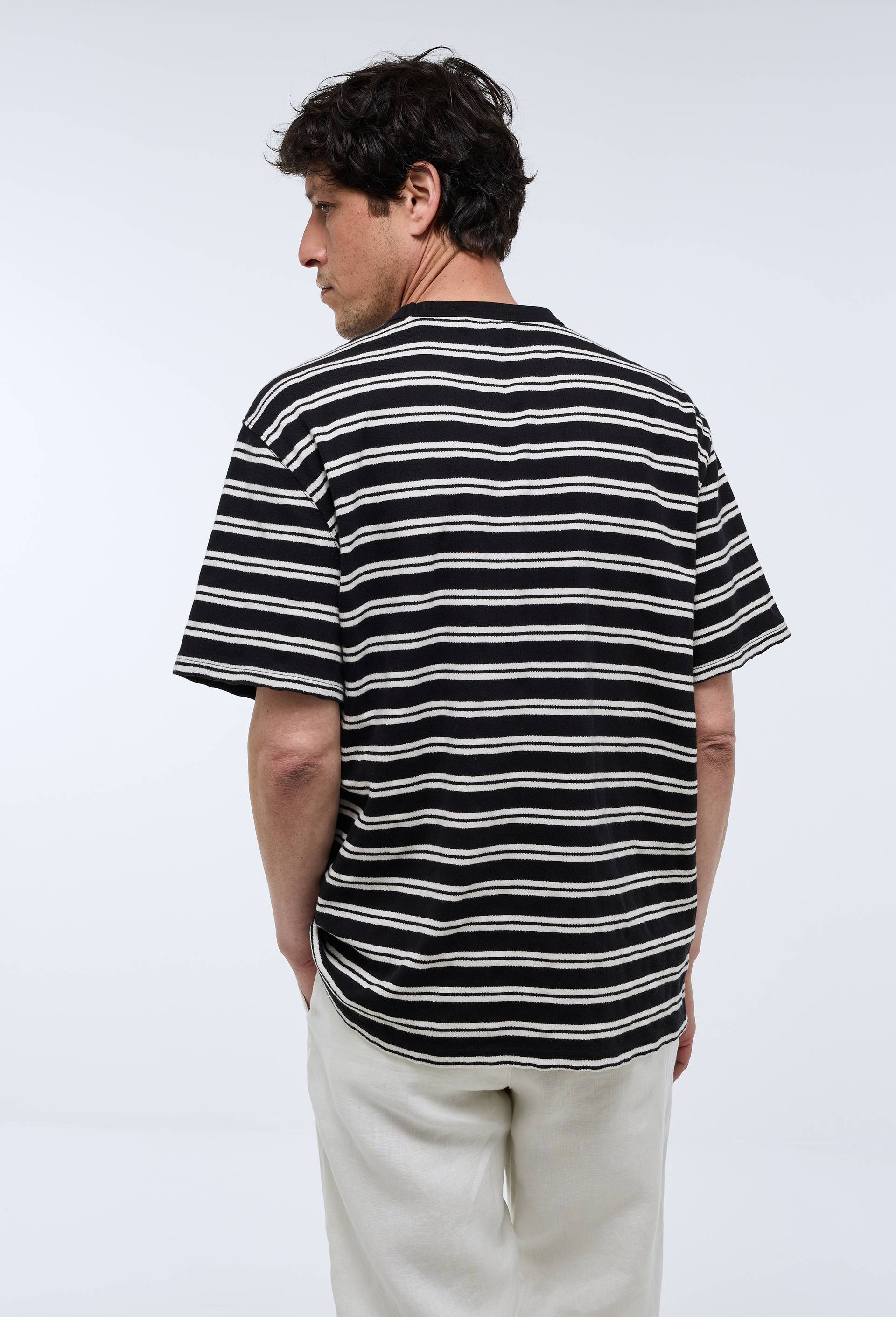 T-shirt manches courtes ray&eacute;s en coton bio GOTS, Noir, large image number 2