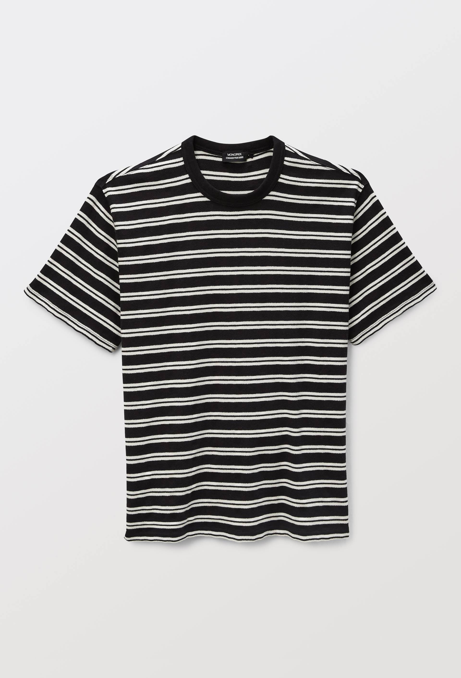 T-shirt manches courtes ray&eacute;s en coton bio GOTS, Noir, large image number 3