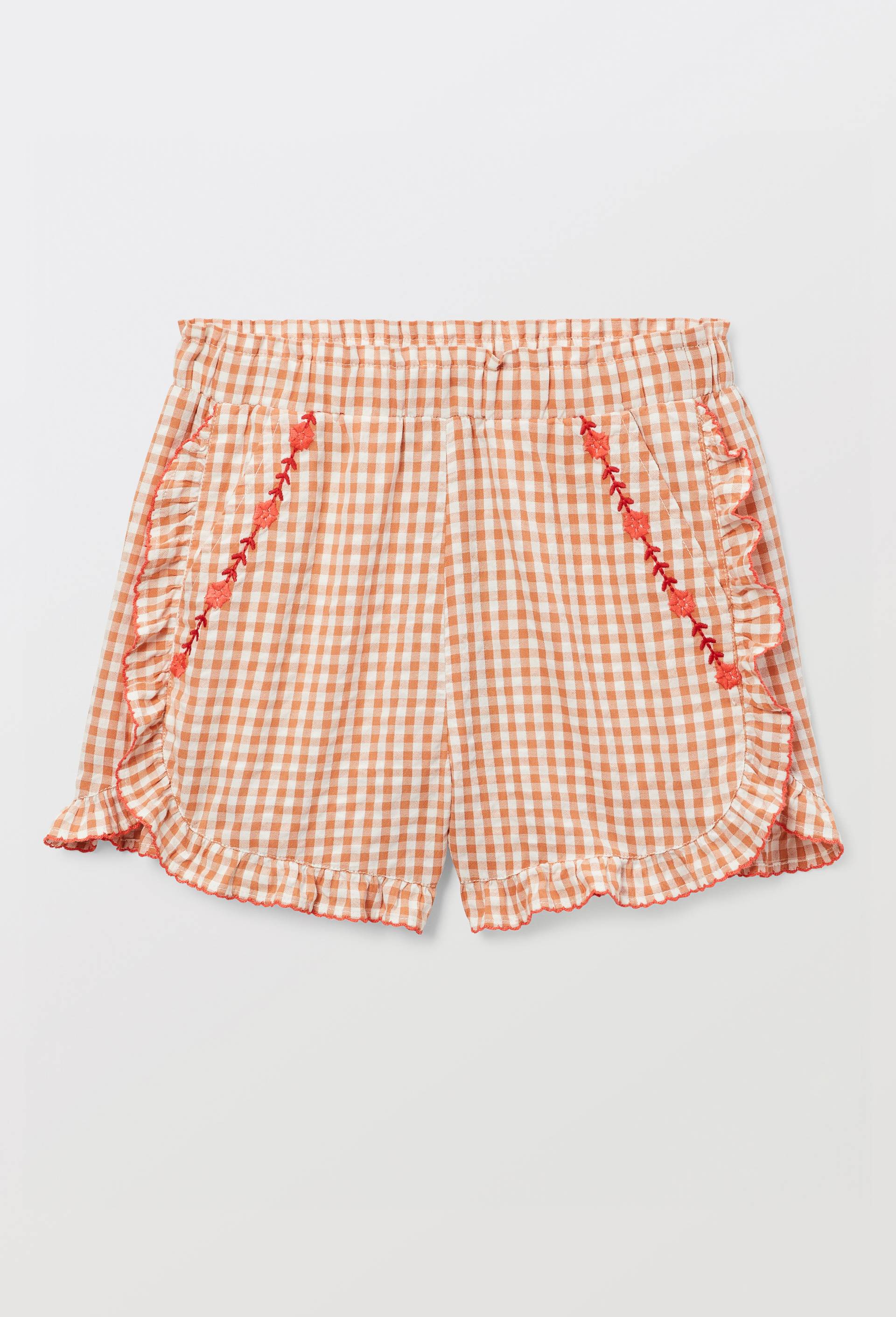 Short motif vichy brod&eacute; en coton, Rose, large image number 1
