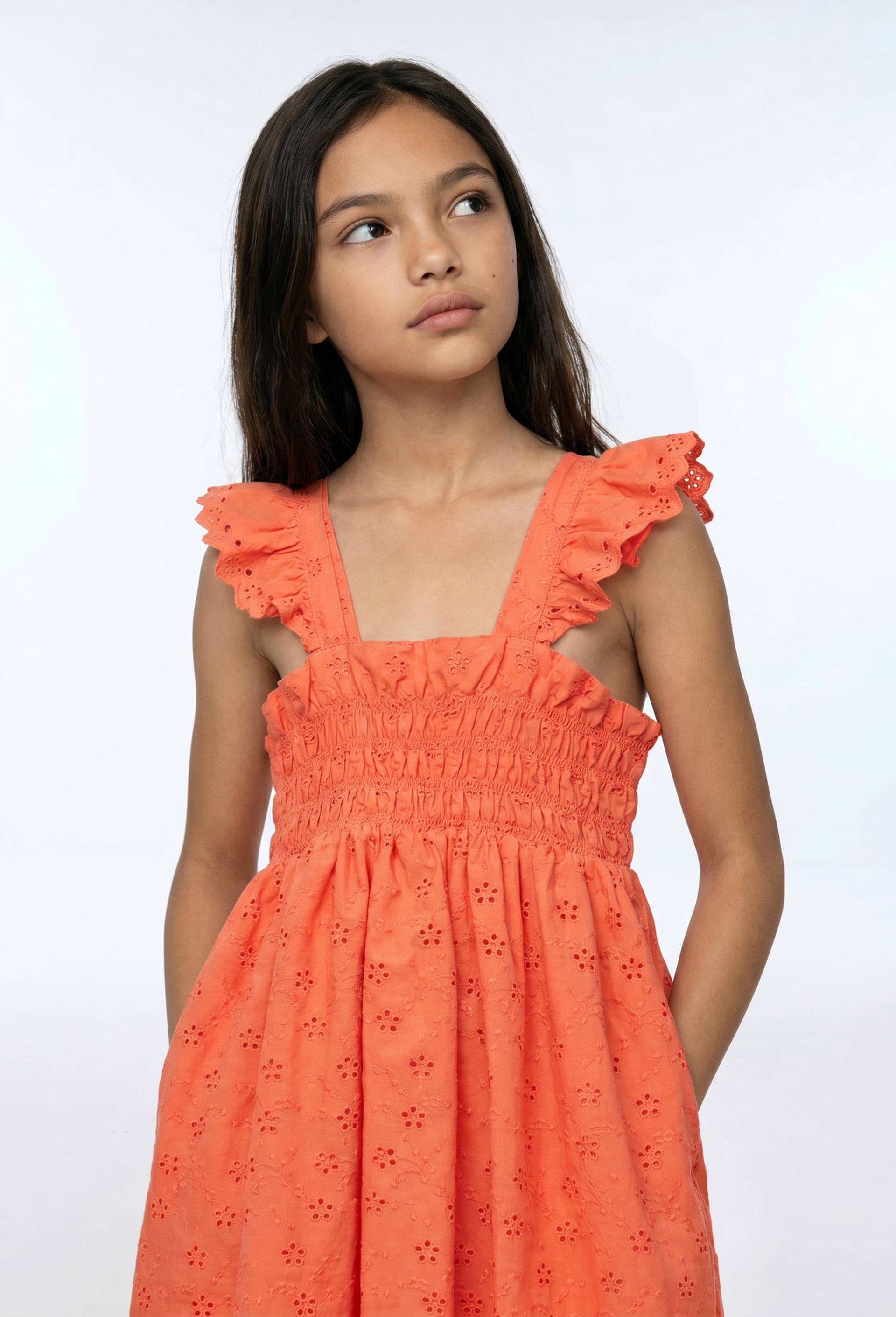 Robe &agrave; bretelles brod&eacute;e en coton, Rouge clair, large image number 0