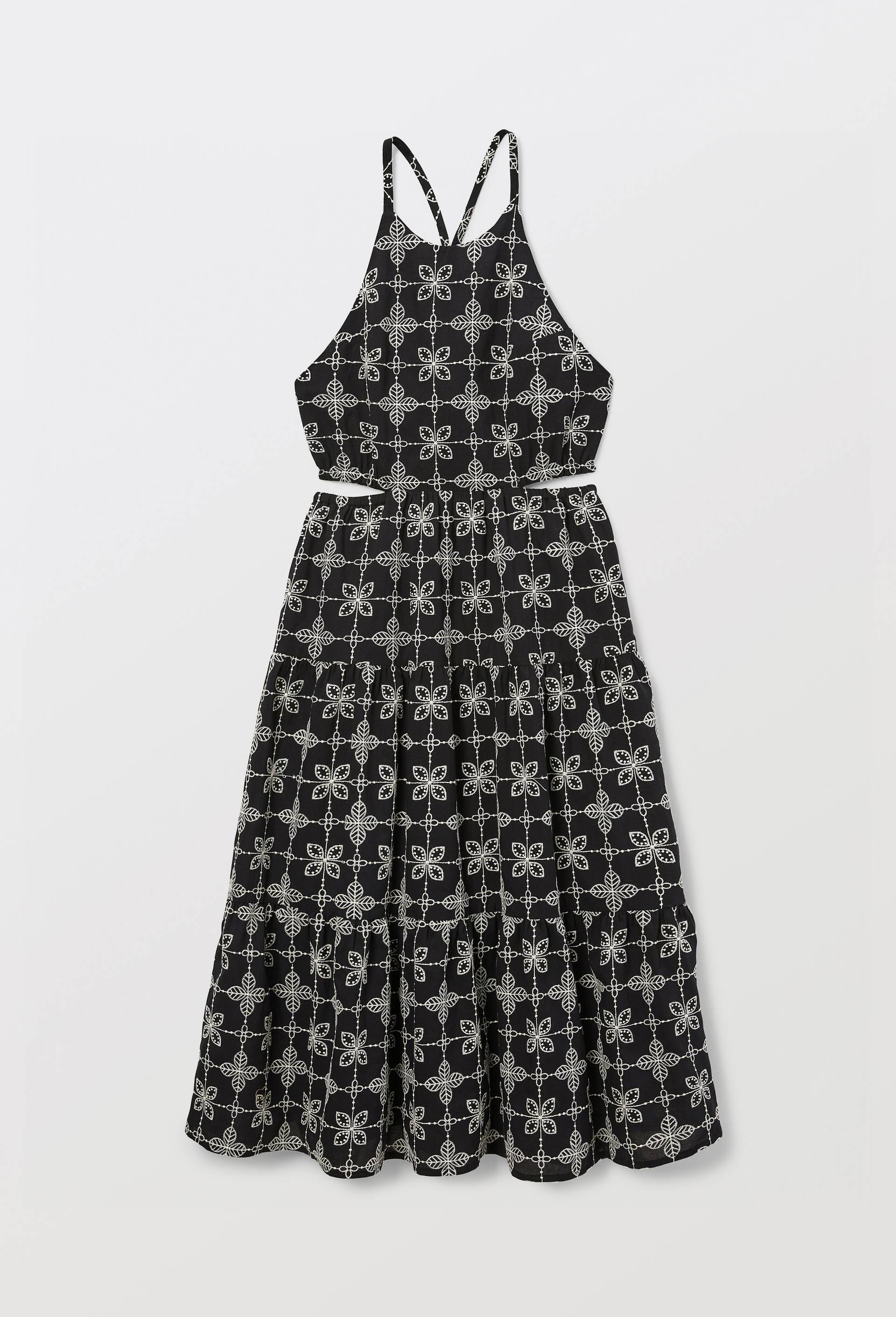 Robe longue unie &agrave; bretelles avec d&eacute;coupes &agrave; la taille, Noir, large image number 1