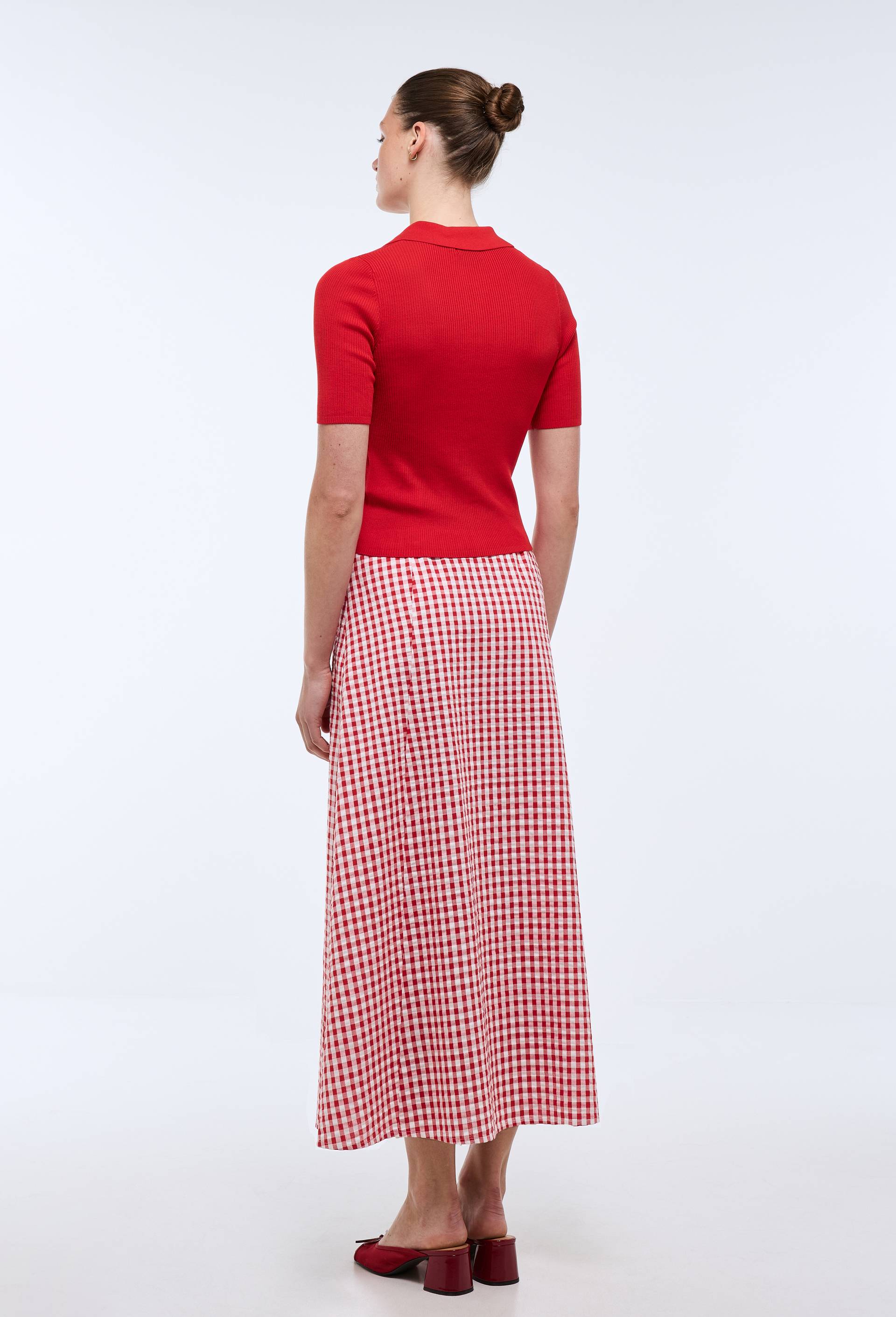 Jupe midi vichy en coton, Rouge, large image number 1