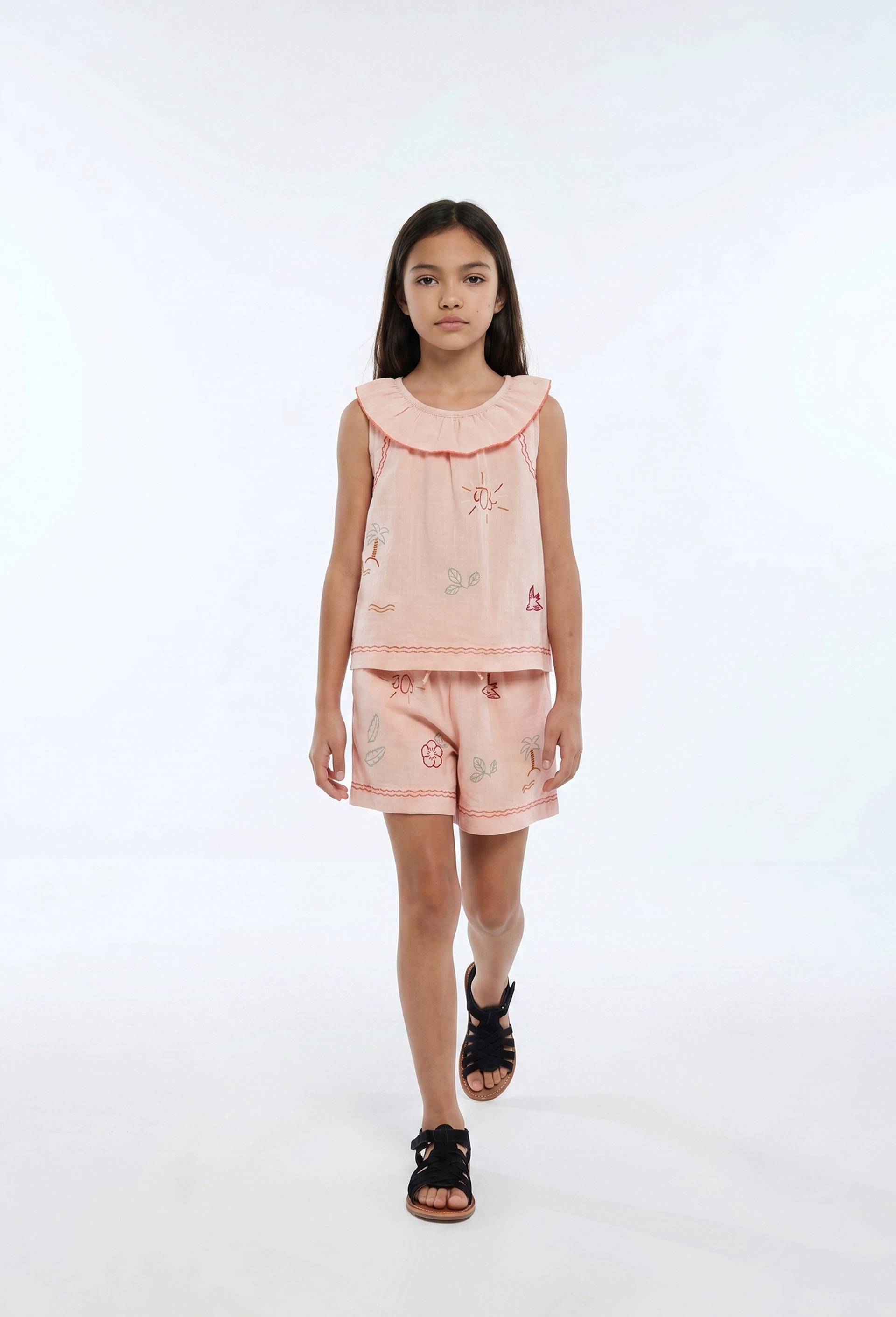 Short brod&eacute; en coton, Rose, large image number 0