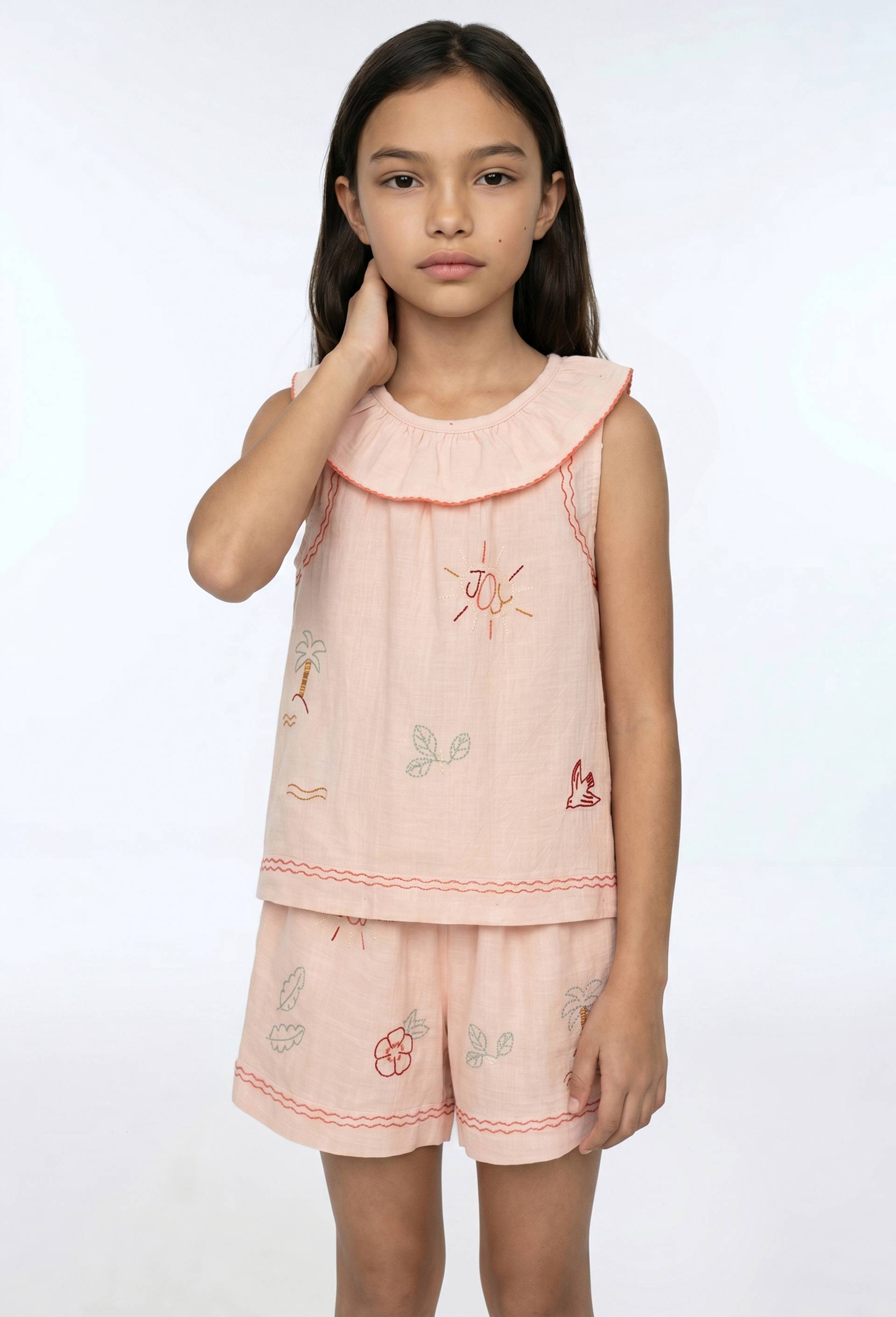 Blouse brod&eacute;e &agrave; col volant en coton, Rose, large image number 0.0