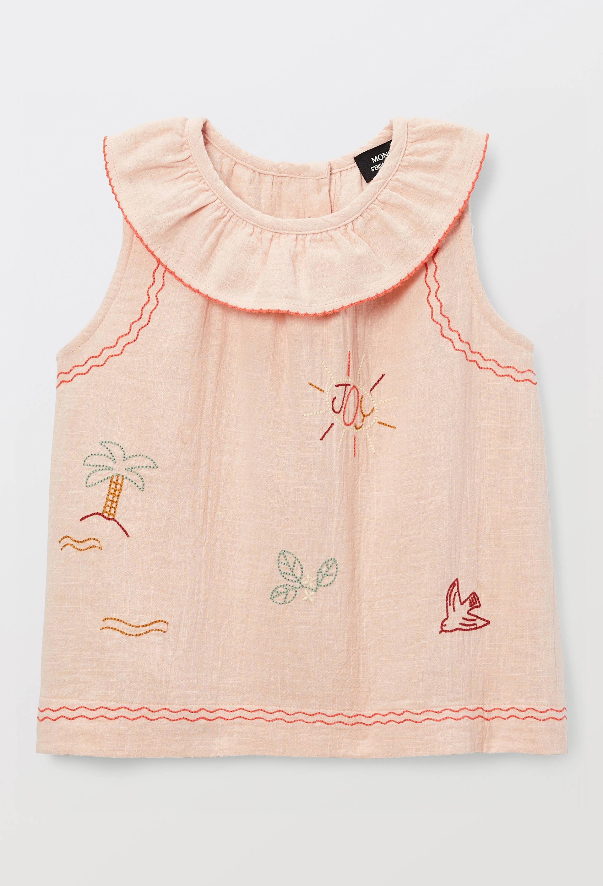 Blouse brod&eacute;e &agrave; col volant en coton, Rose, large image number 1
