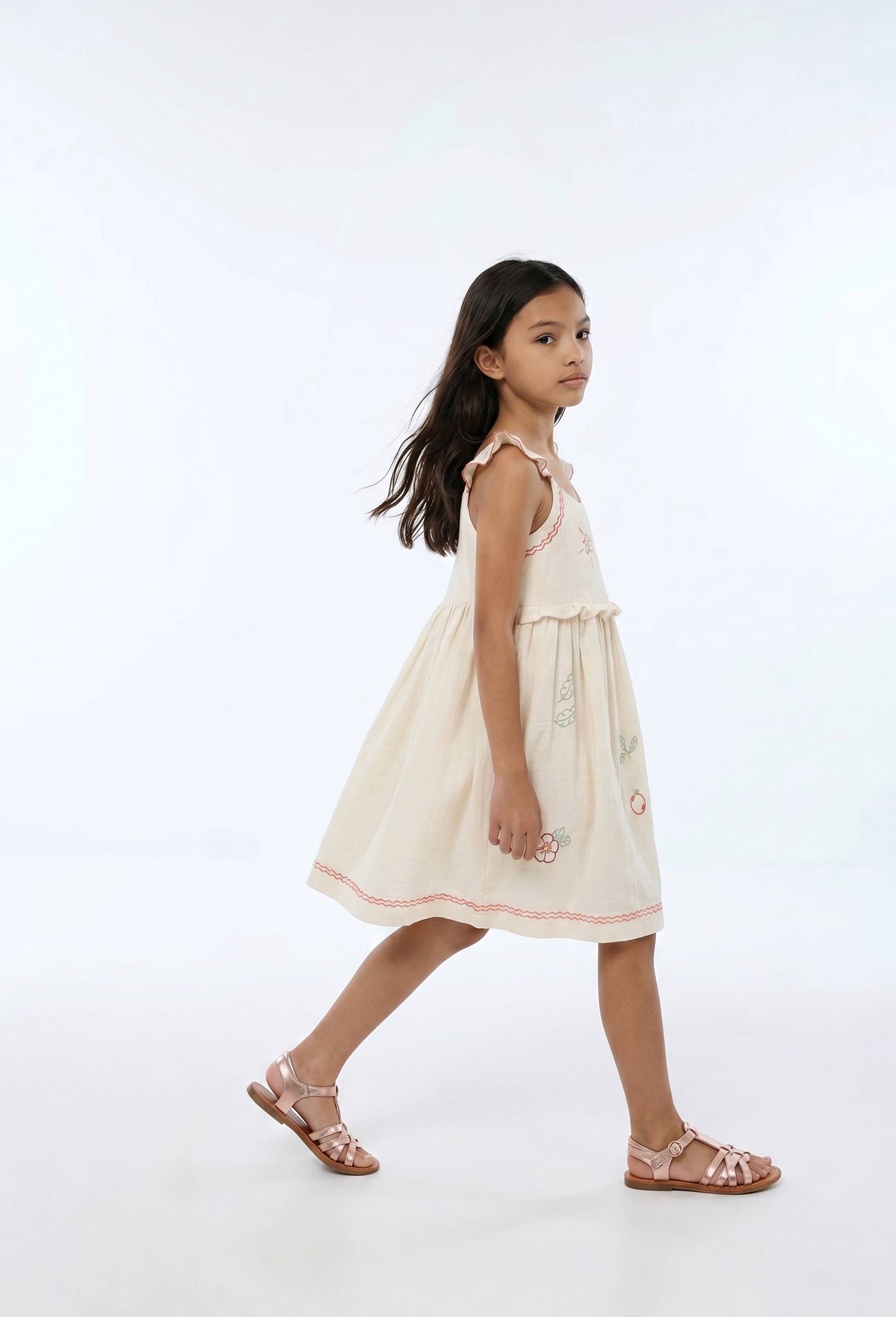 Robe &agrave; bretelles brod&eacute;e en coton, Beige clair, large image number 0