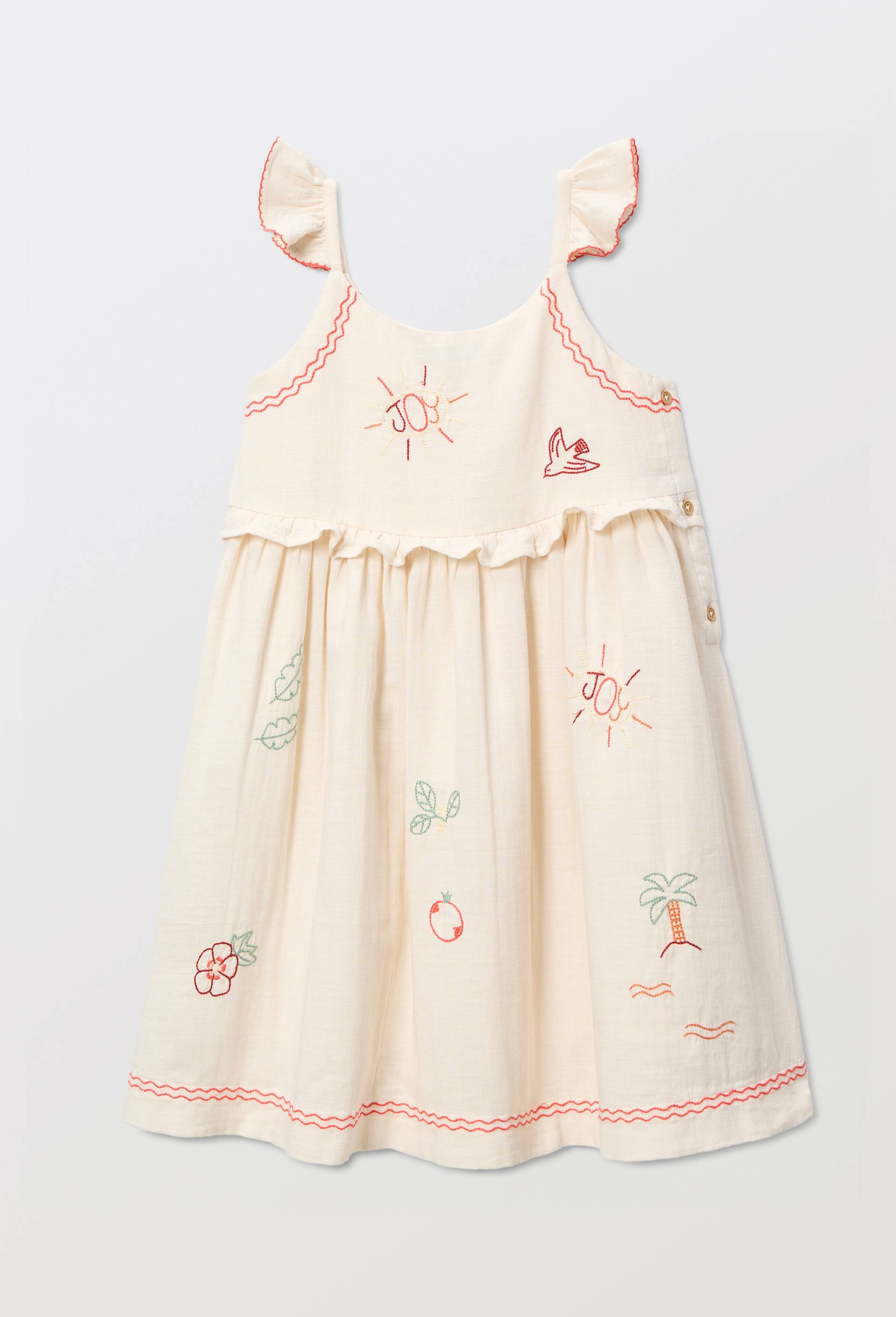 Robe &agrave; bretelles brod&eacute;e en coton, Beige clair, large image number 1