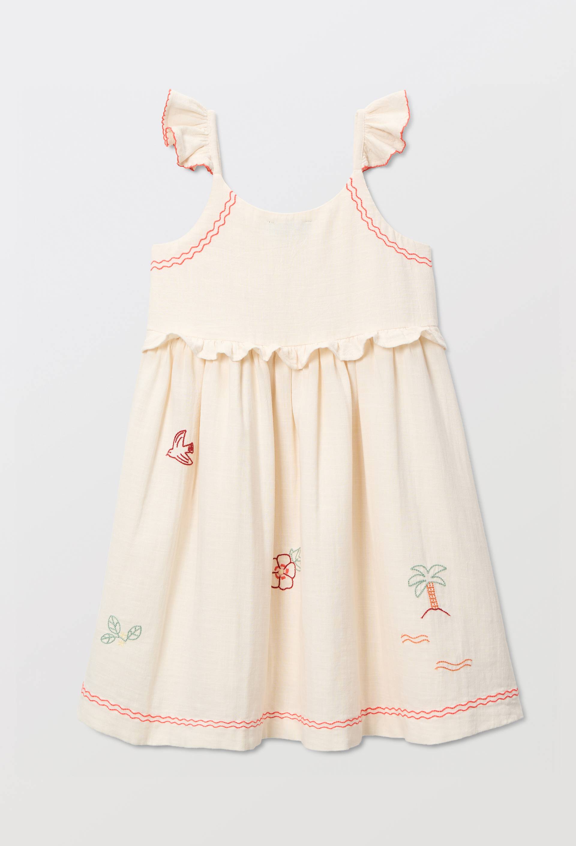 Robe &agrave; bretelles brod&eacute;e en coton, Beige clair, large image number 2.0