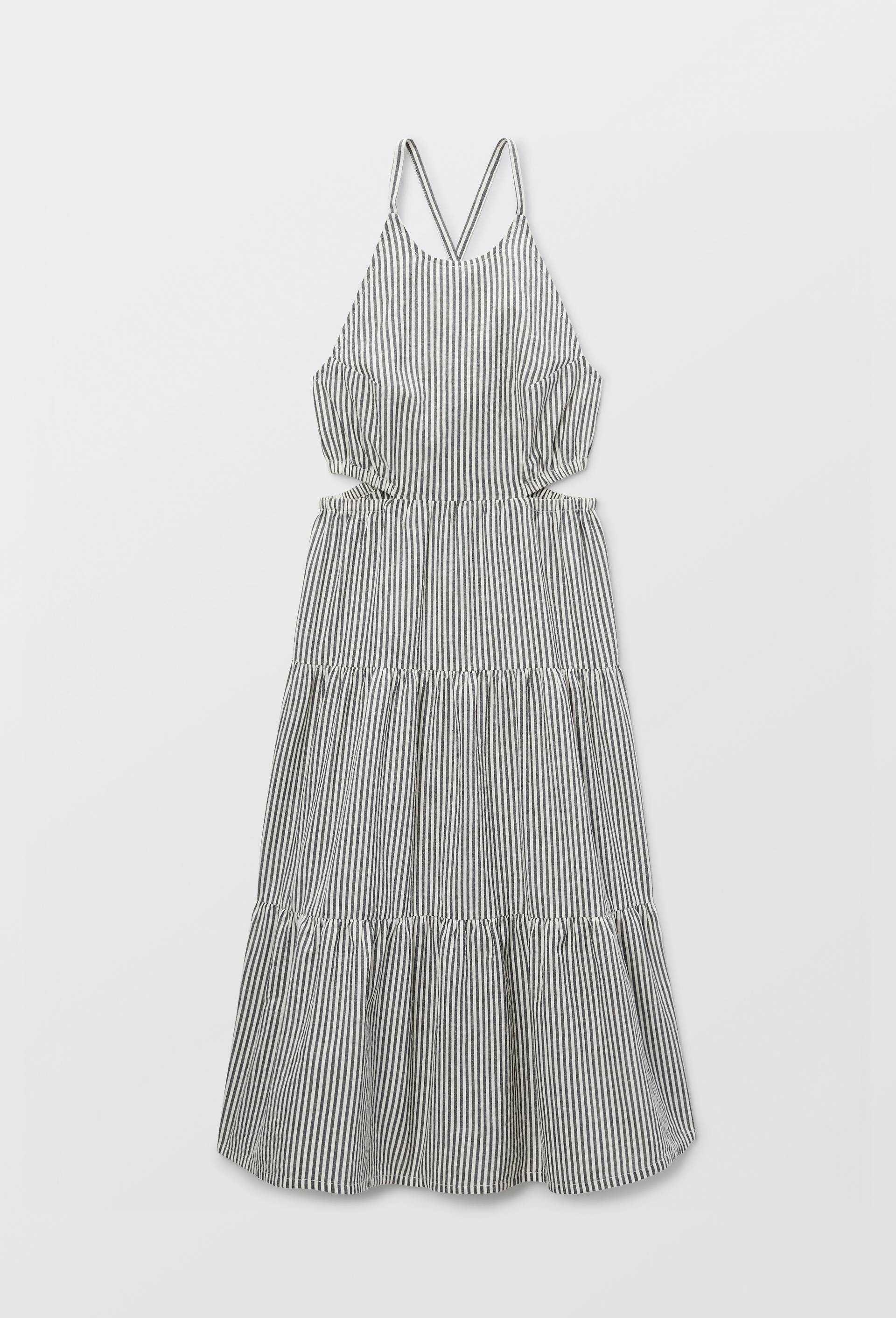 Robe longue unie &agrave; bretelles avec d&eacute;coupes &agrave; la taille, Noir, large image number 1