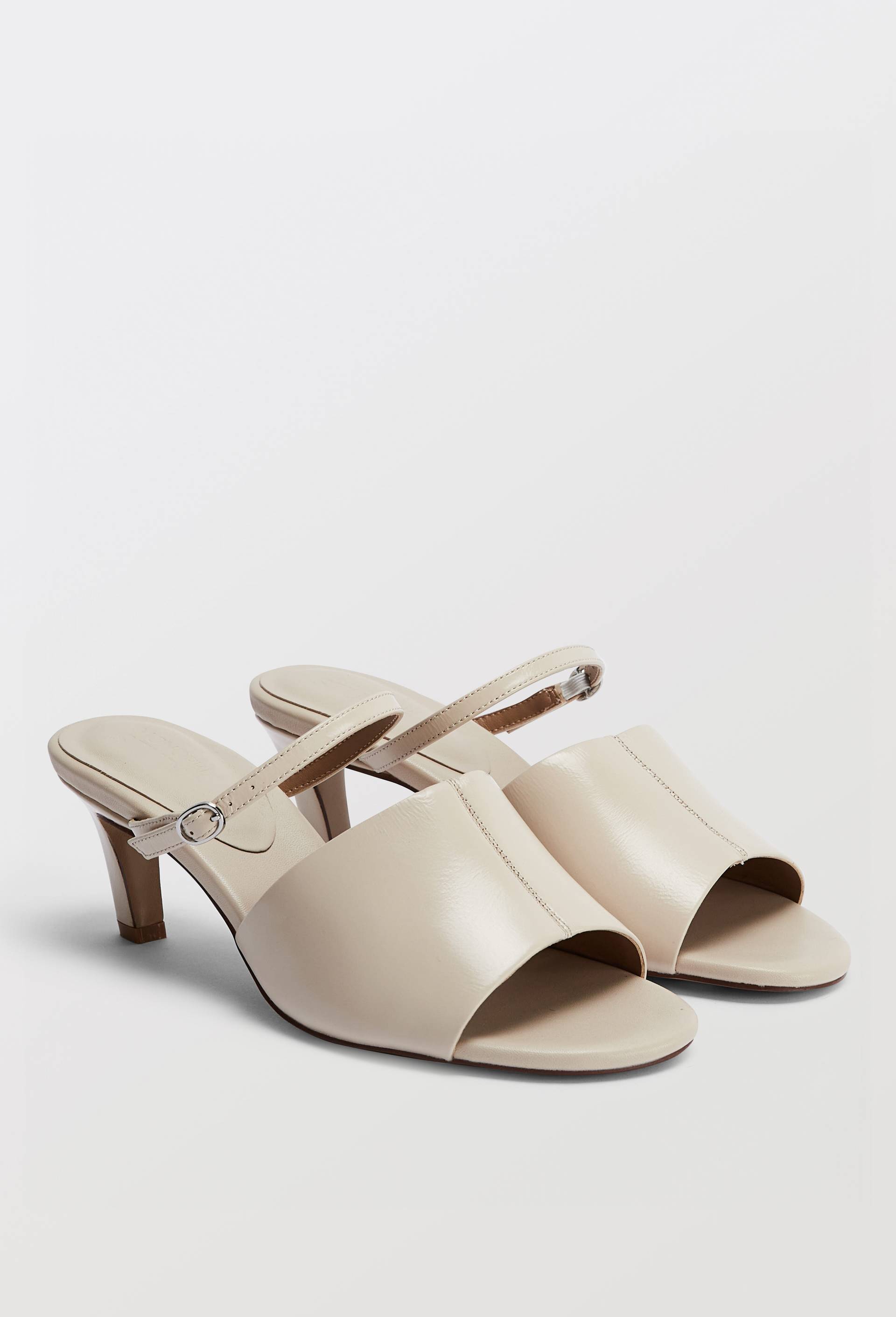 Mules &agrave; talon en cuir, Ecru, large image number 0