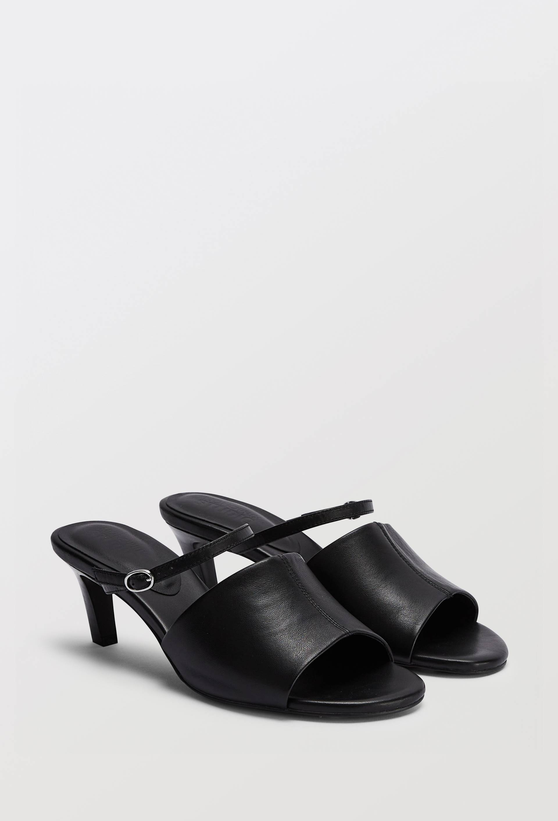 Mules &agrave; talon en cuir, Noir, large image number 0