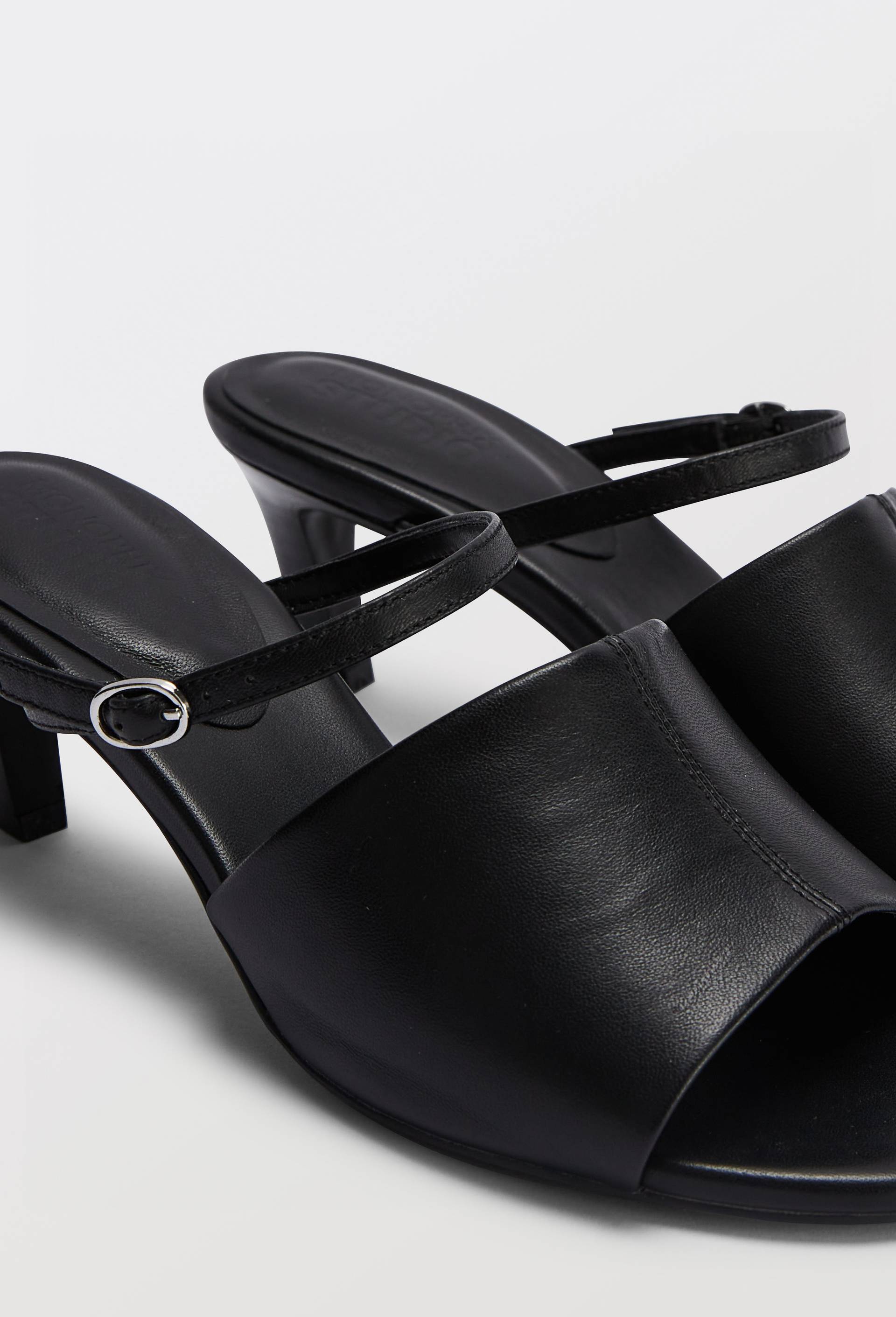 Mules &agrave; talon en cuir, Noir, large image number 2