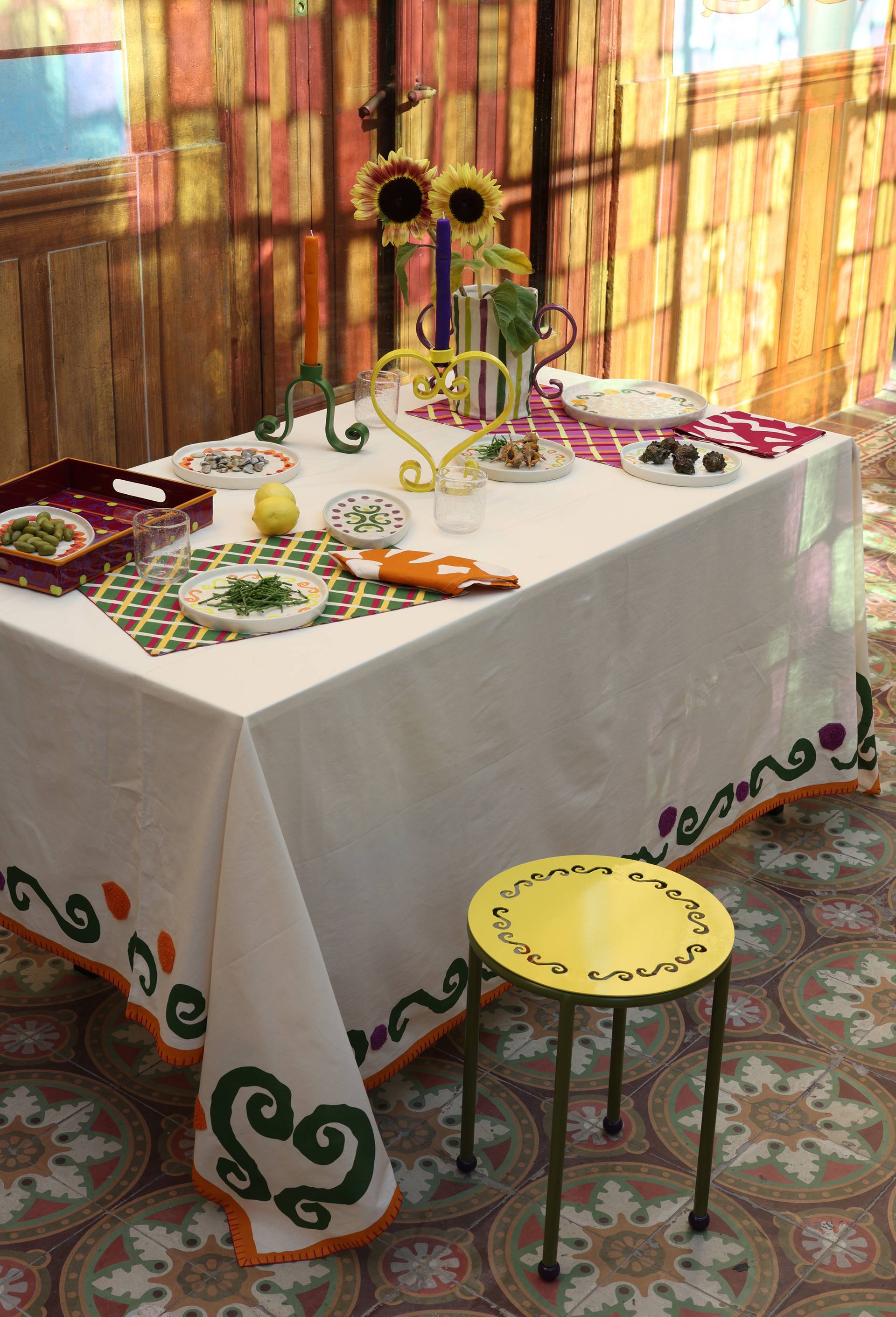 Nappe brod&eacute;e, 175x250cm, en coton - LES CRAFTIES x MONOPRIX, Ecru, large image number 0