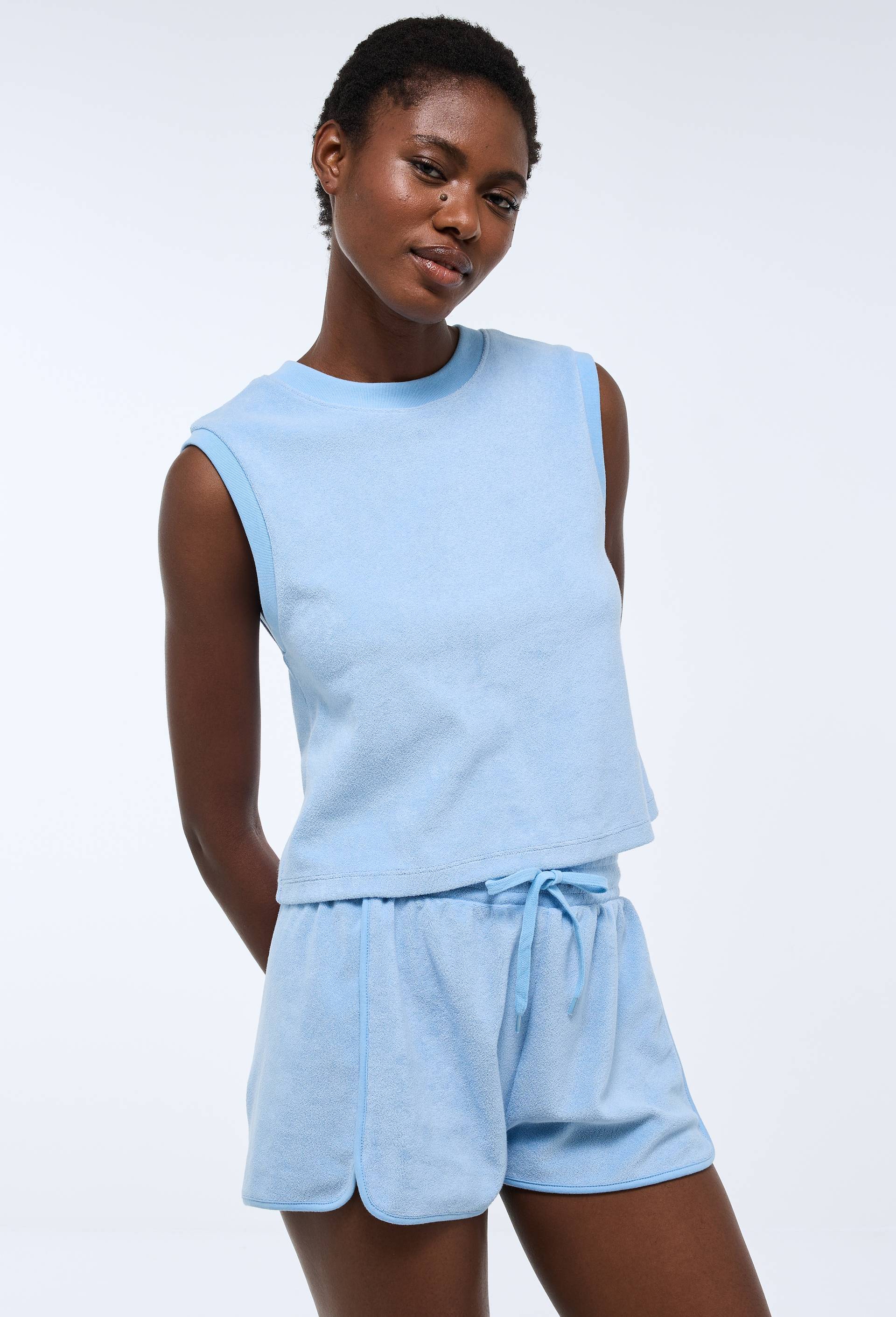 T-shirt sans manches en &eacute;ponge, Bleu, large