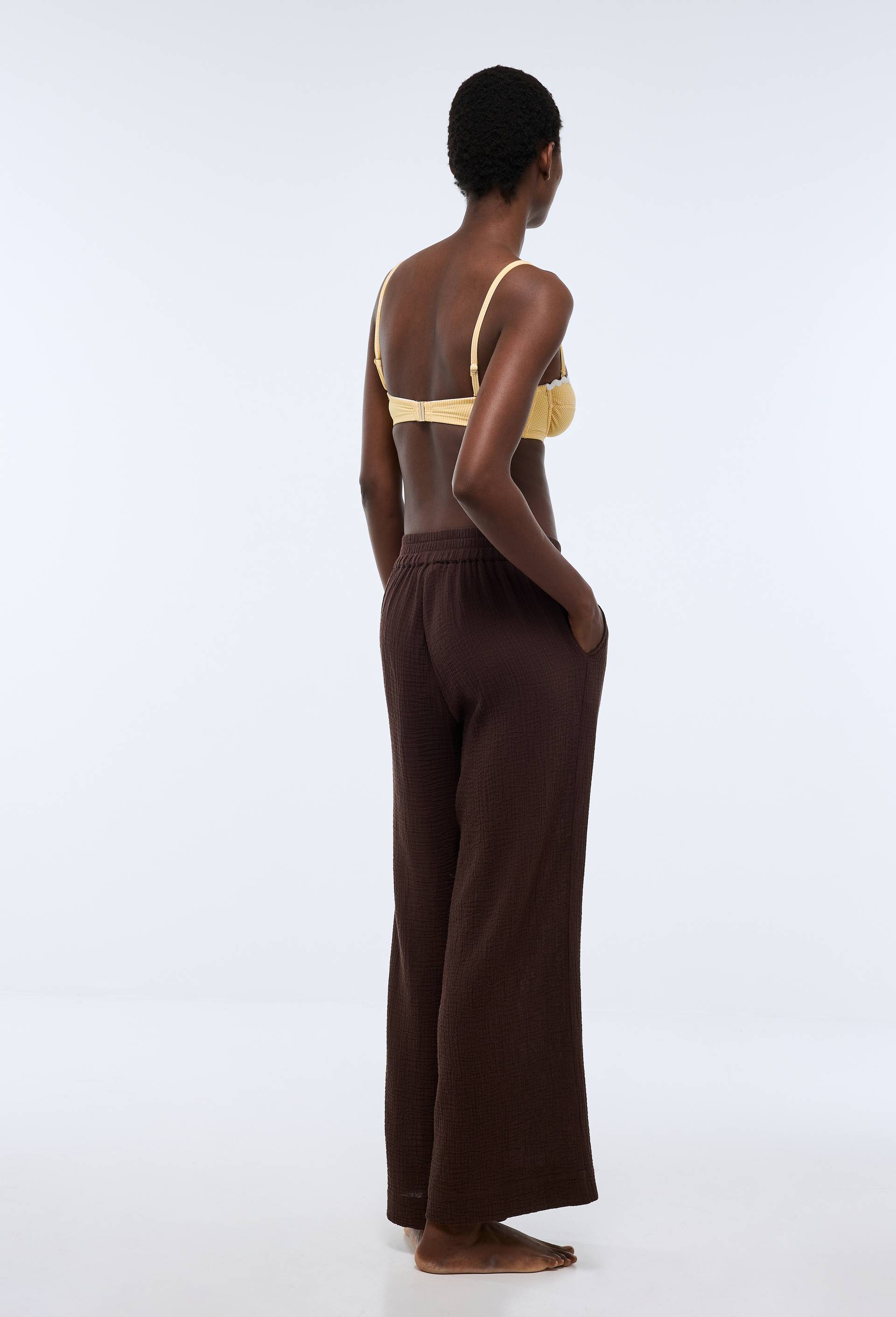 Pantalon de plage en double gaze de coton BIO GOTS, Brun fonc&eacute;, large image number 1