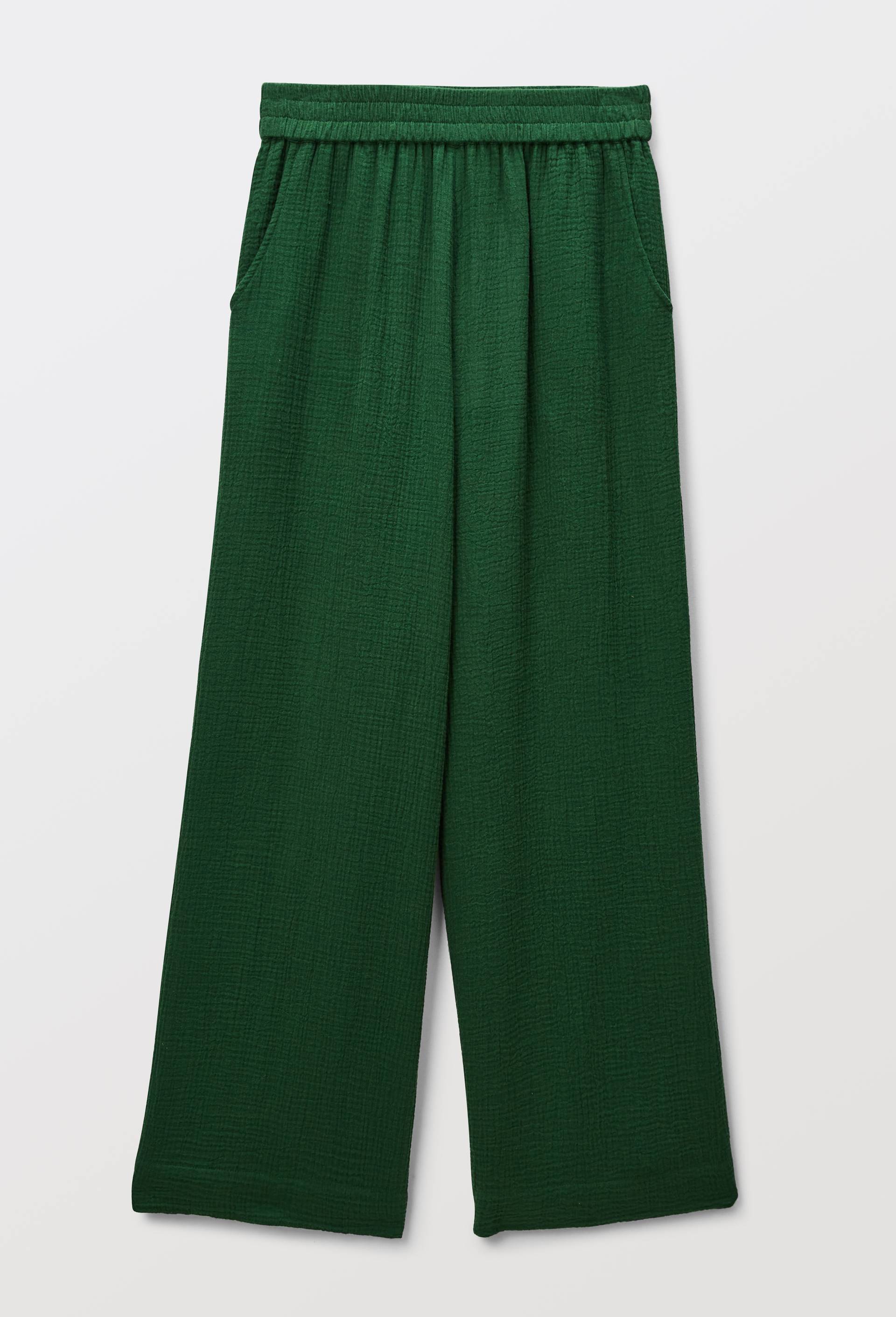 Pantalon de plage en double gaze de coton BIO GOTS, Vert fonc&eacute;, large image number 2.0