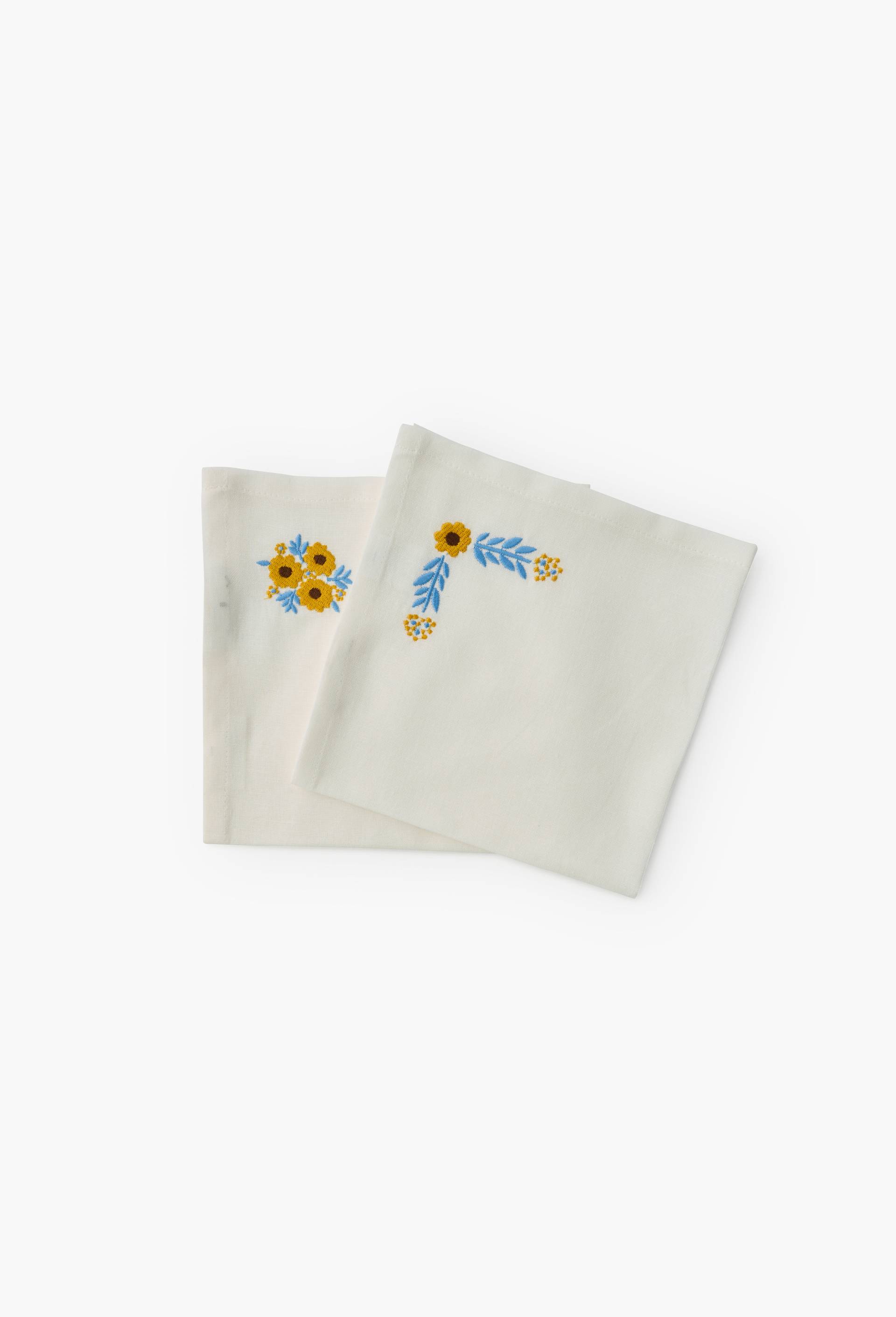 Lot de 2 serviettes brod&eacute;es, 40x40cm, coton-lin, Ecru, large image number 0