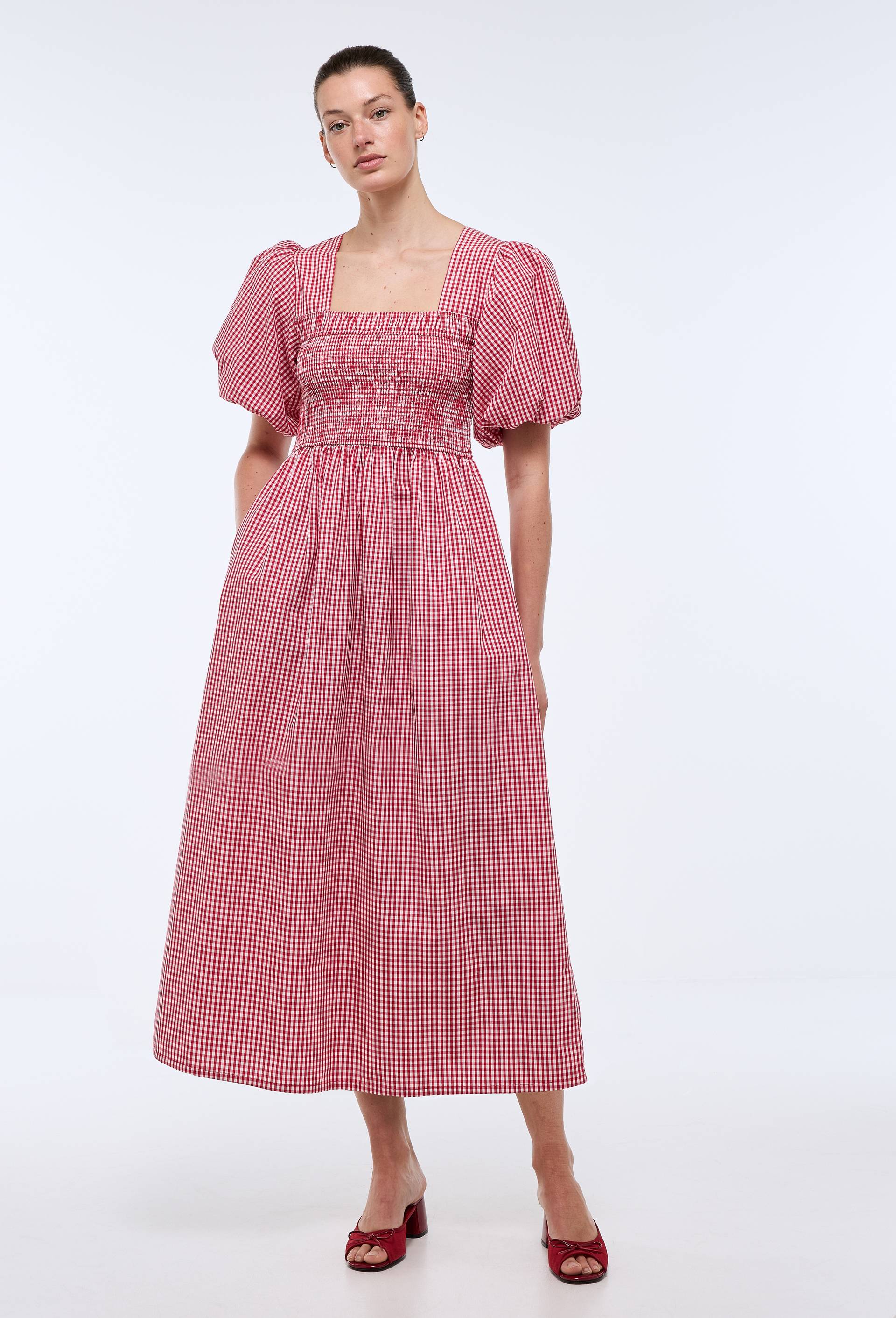 Robe midi avec smocks en coton BIO GOTS, Rouge, large image number 0.0