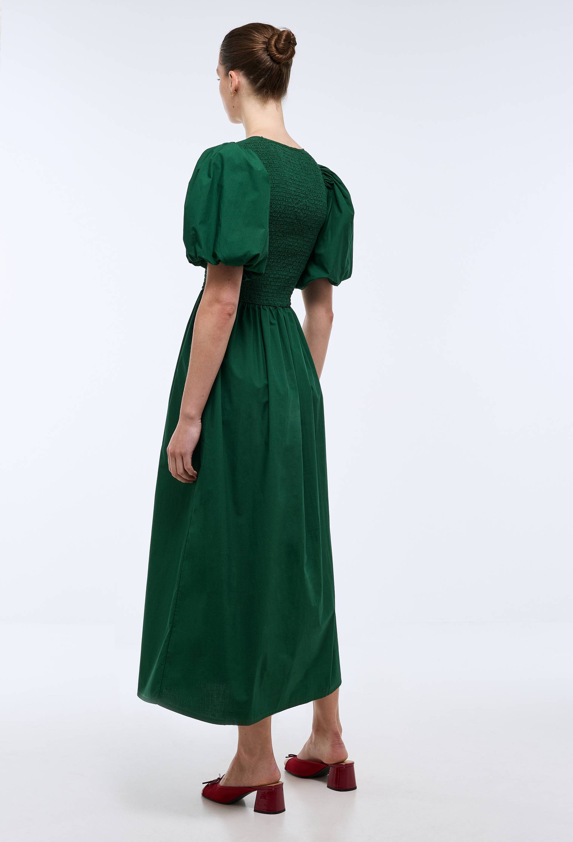 Robe midi avec smocks en coton BIO GOTS, Vert fonc&eacute;, large image number 1