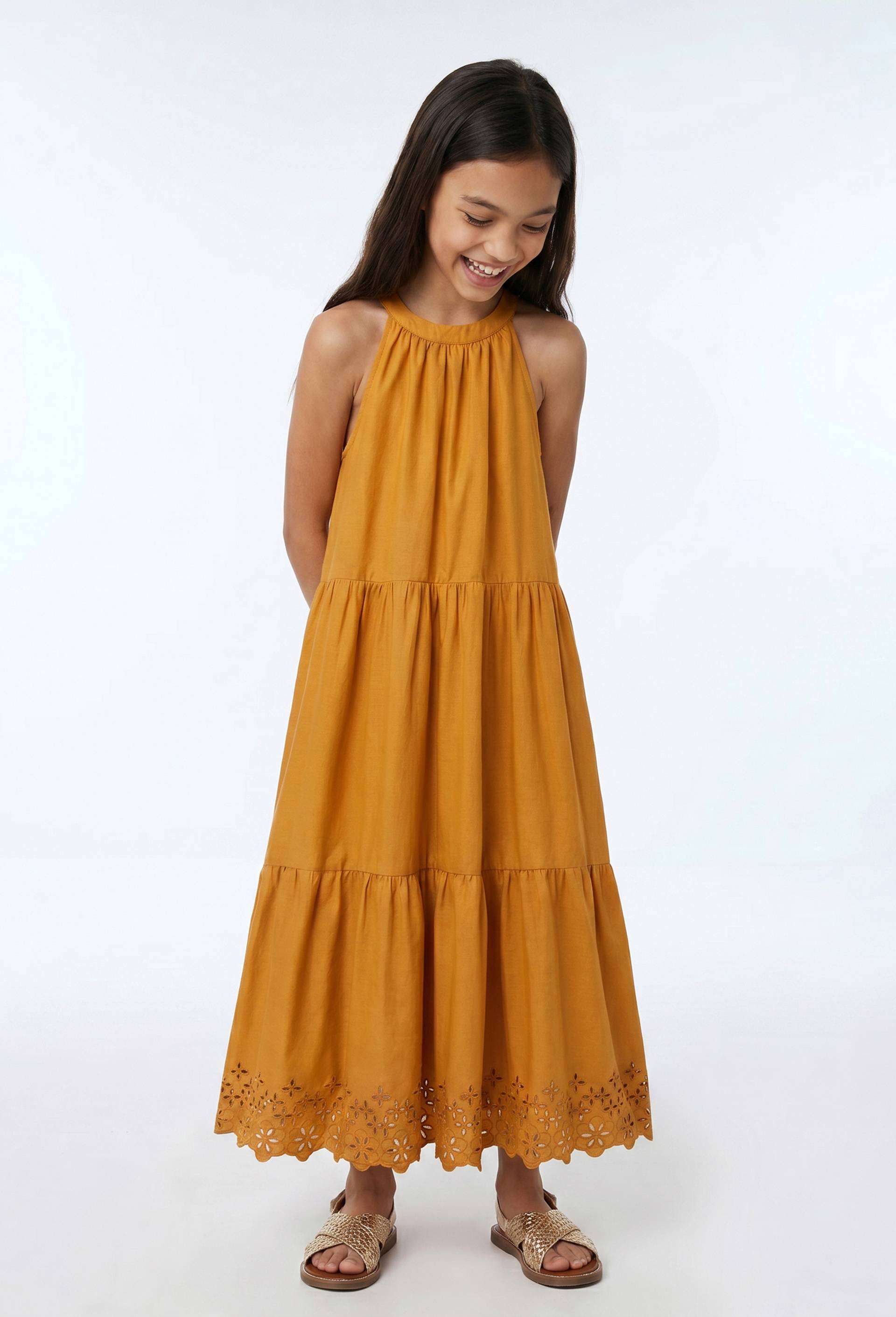 Robe longue sans manches avec broderies, Brun clair, large image number 0.0