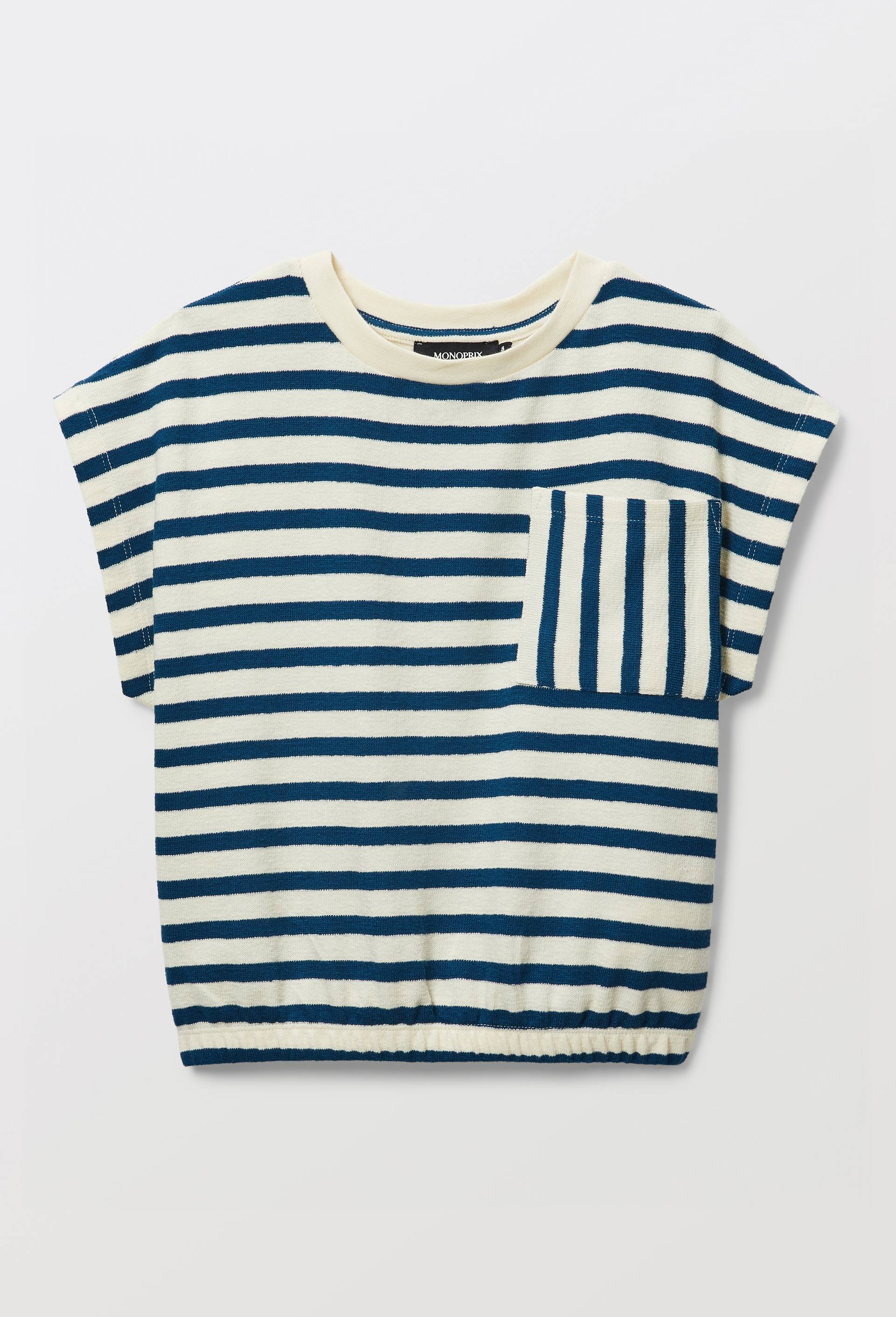 T-shirt ray&eacute; en coton, Bleu, large image number 1.0