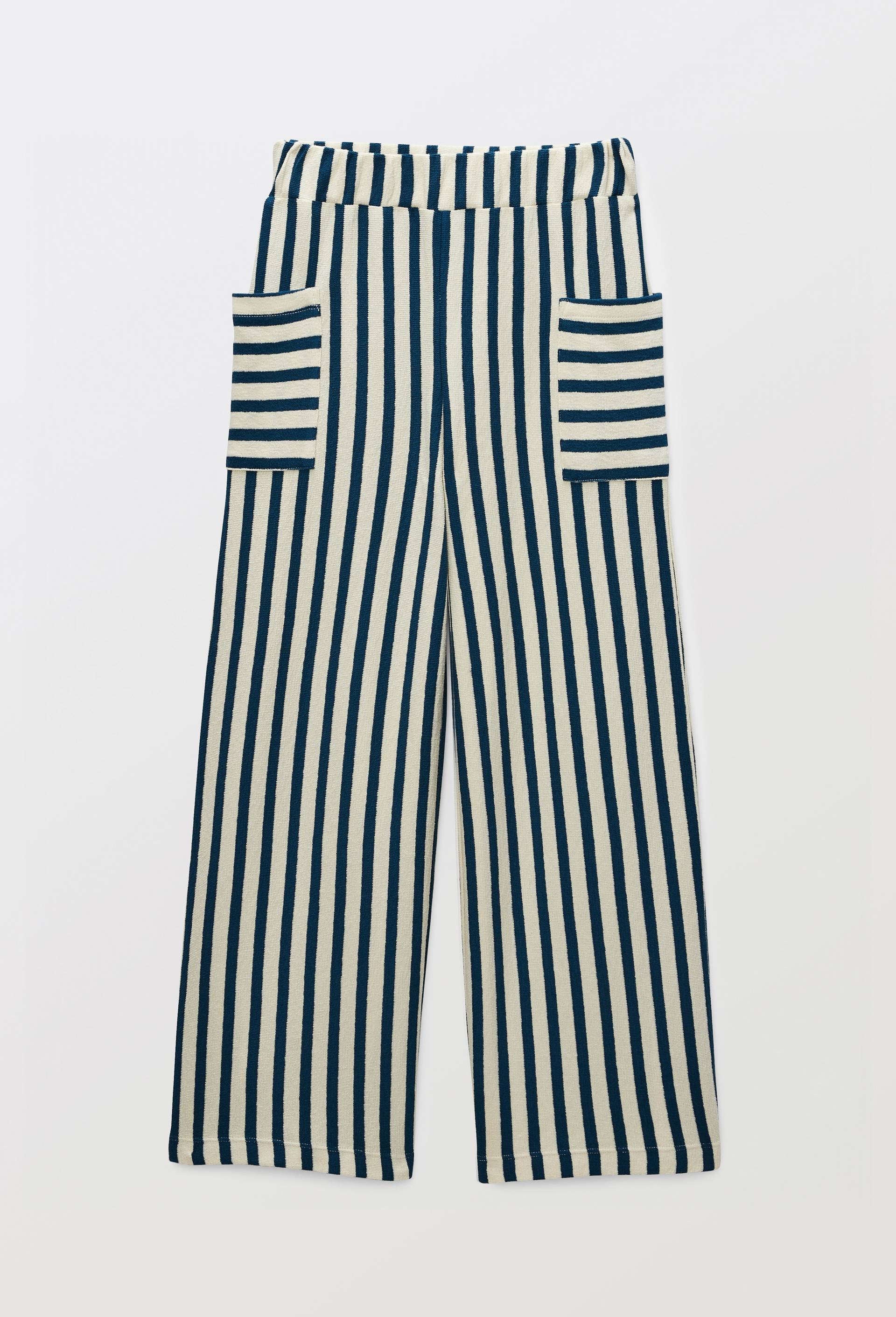 Pantalon large ray&eacute; en coton, Bleu, large image number 1