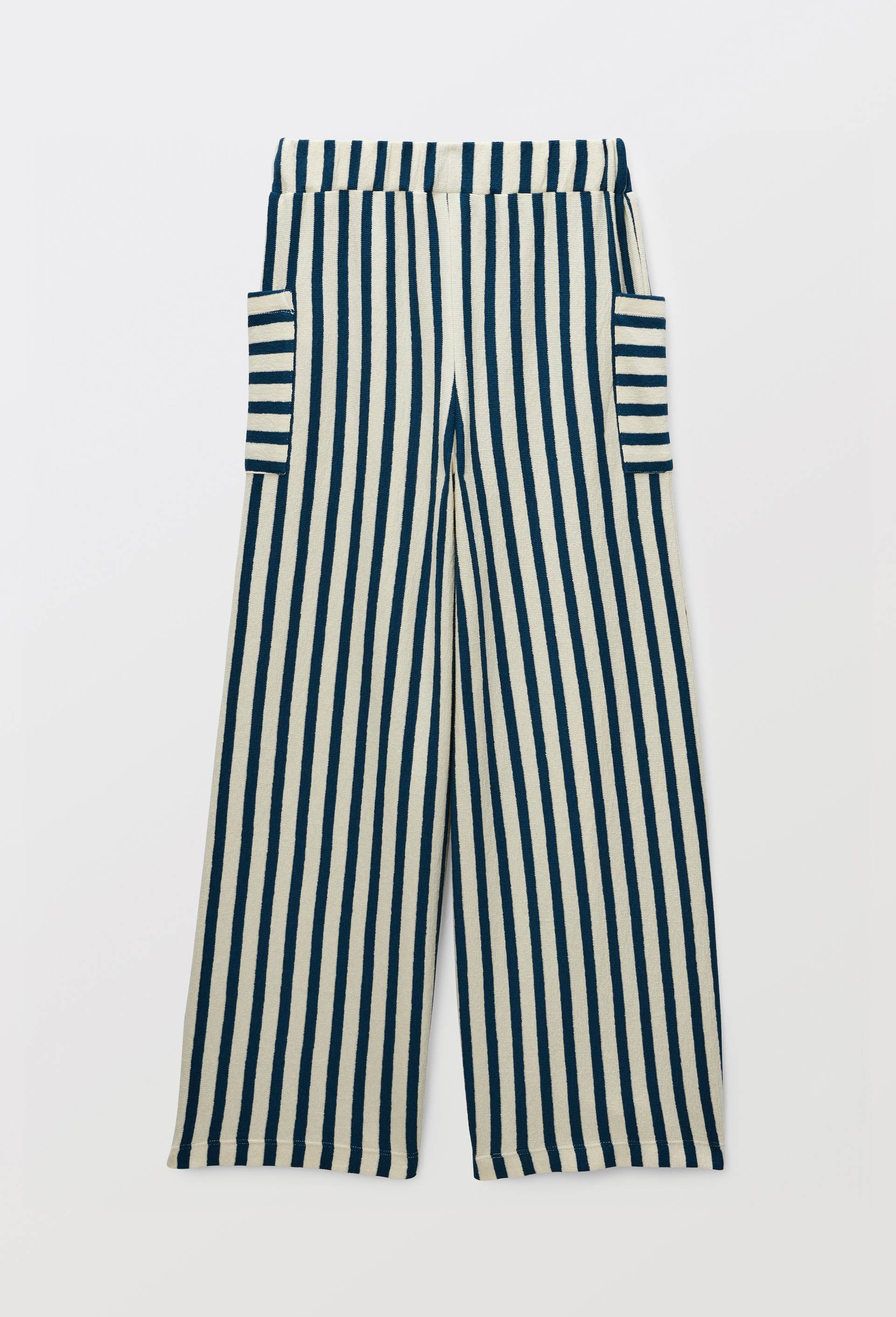 Pantalon large ray&eacute; en coton, Bleu, large image number 2