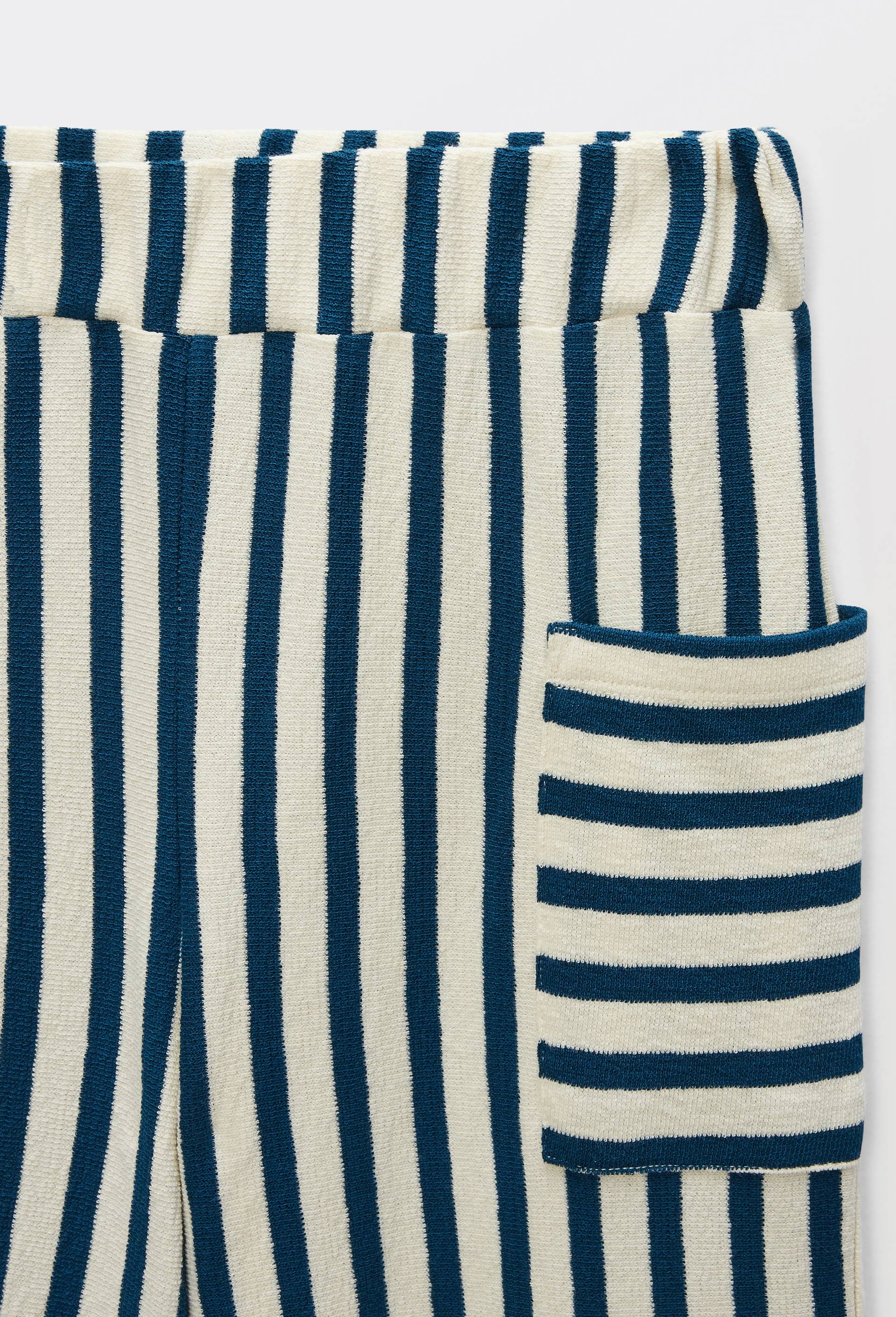 Pantalon large ray&eacute; en coton, Bleu, large image number 3