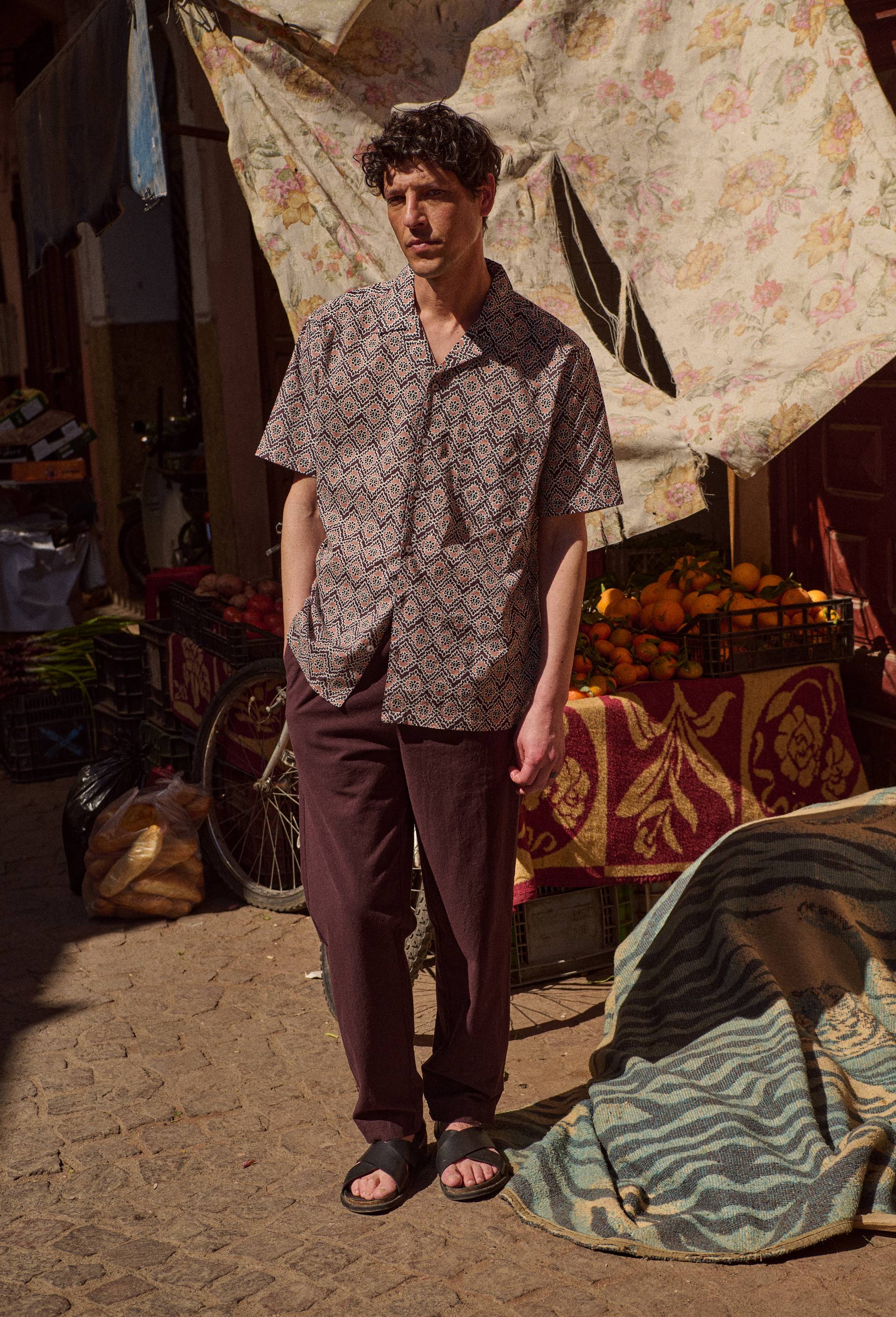 Chemise manches courtes imprim&eacute;s en coton bio GOTS, Brun clair, large image number 0.0