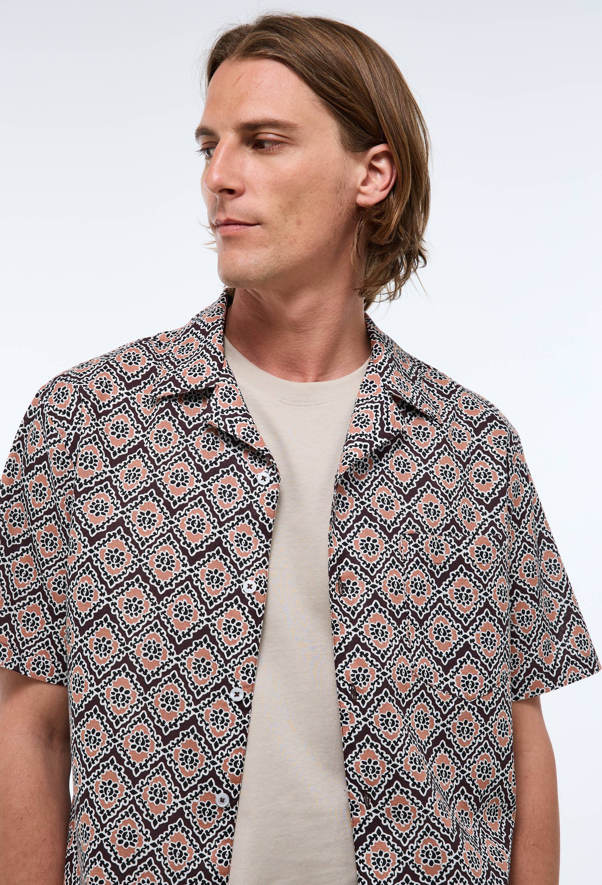 Chemise manches courtes imprim&eacute;s en coton bio GOTS, Brun clair, large image number 2