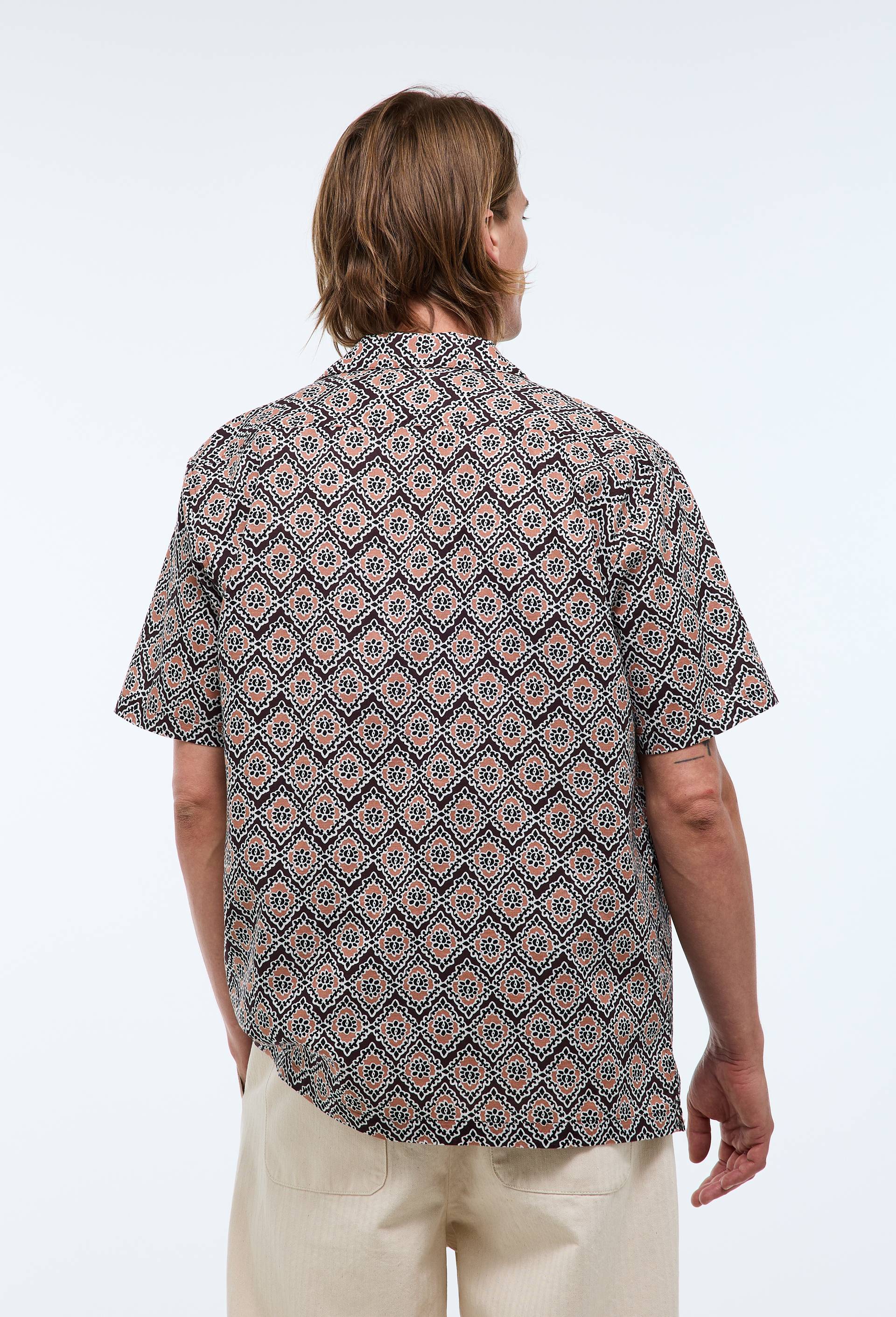 Chemise manches courtes imprim&eacute;s en coton bio GOTS, Brun clair, large image number 3