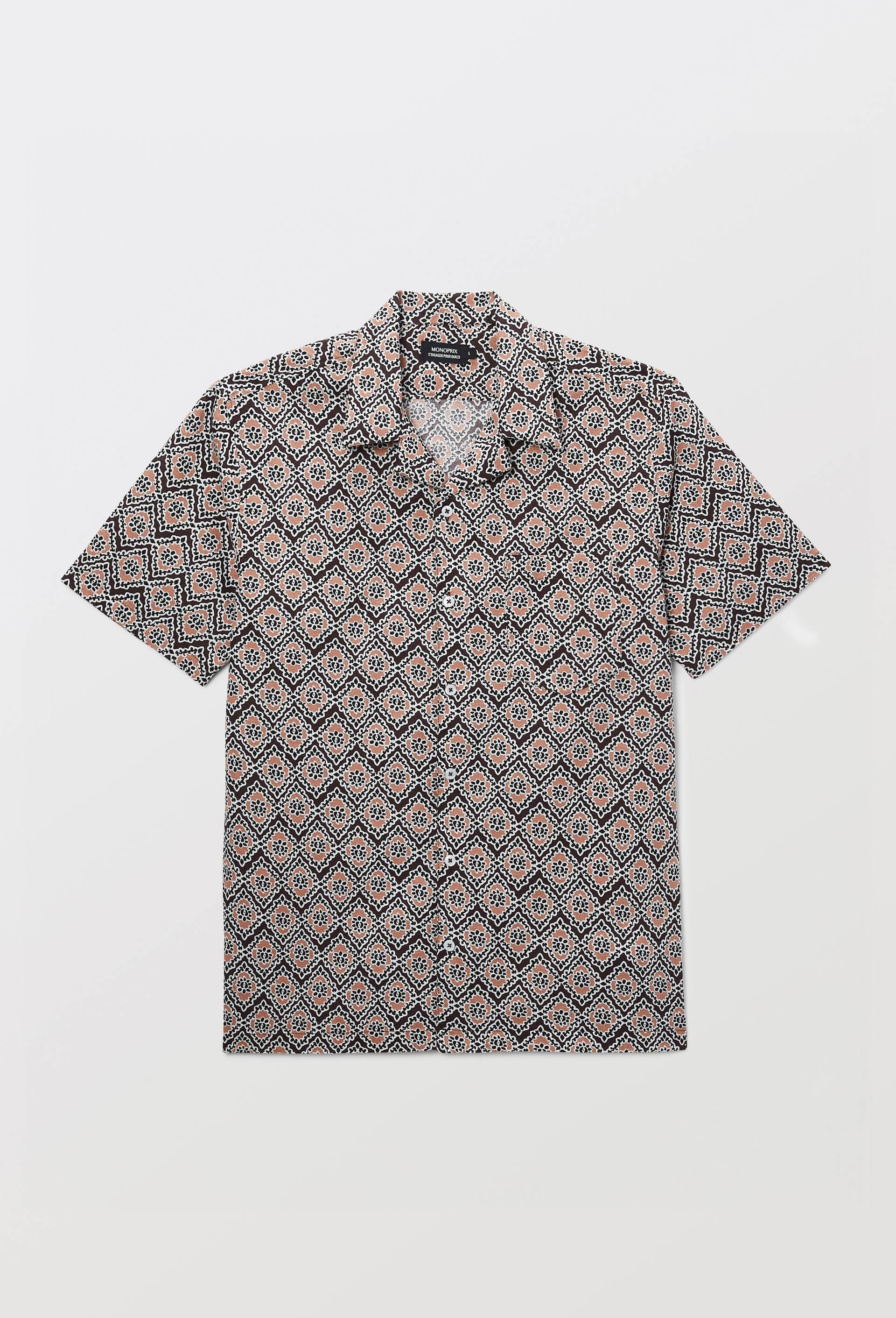 Chemise manches courtes imprim&eacute;s en coton bio GOTS, Brun clair, large image number 4