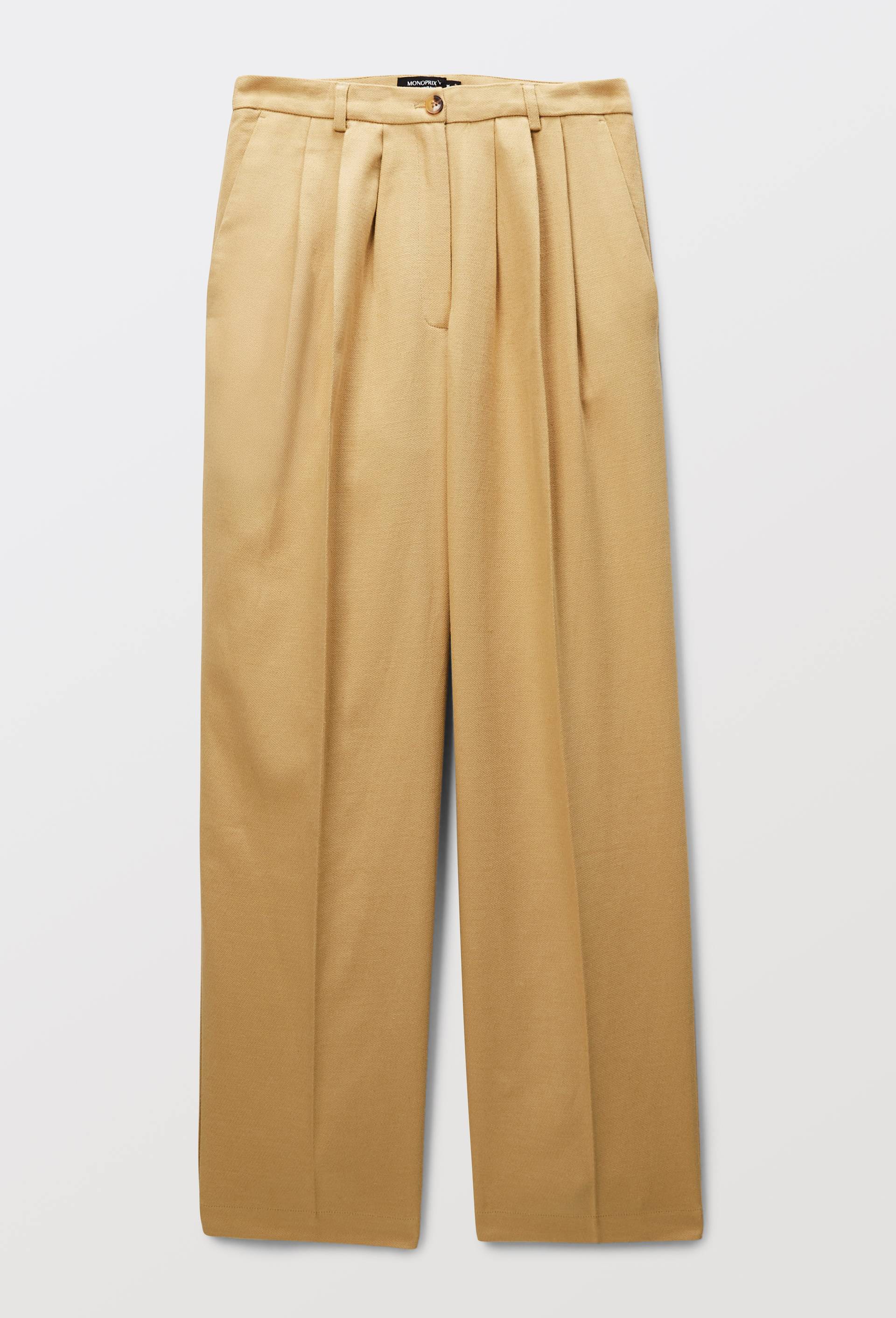 Pantalon fluide en coton et lin &agrave; pinces, Beige, large image number 2