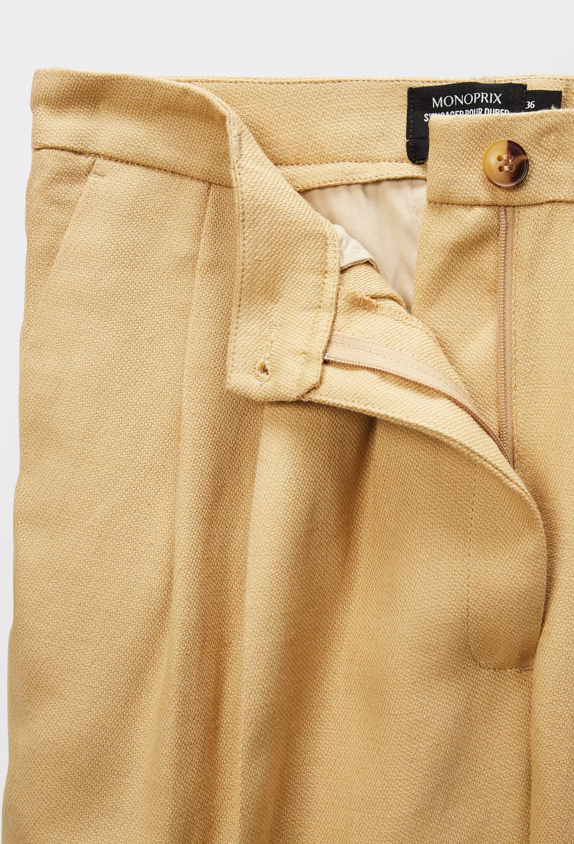 Pantalon fluide en coton et lin &agrave; pinces, Beige, large image number 3.0