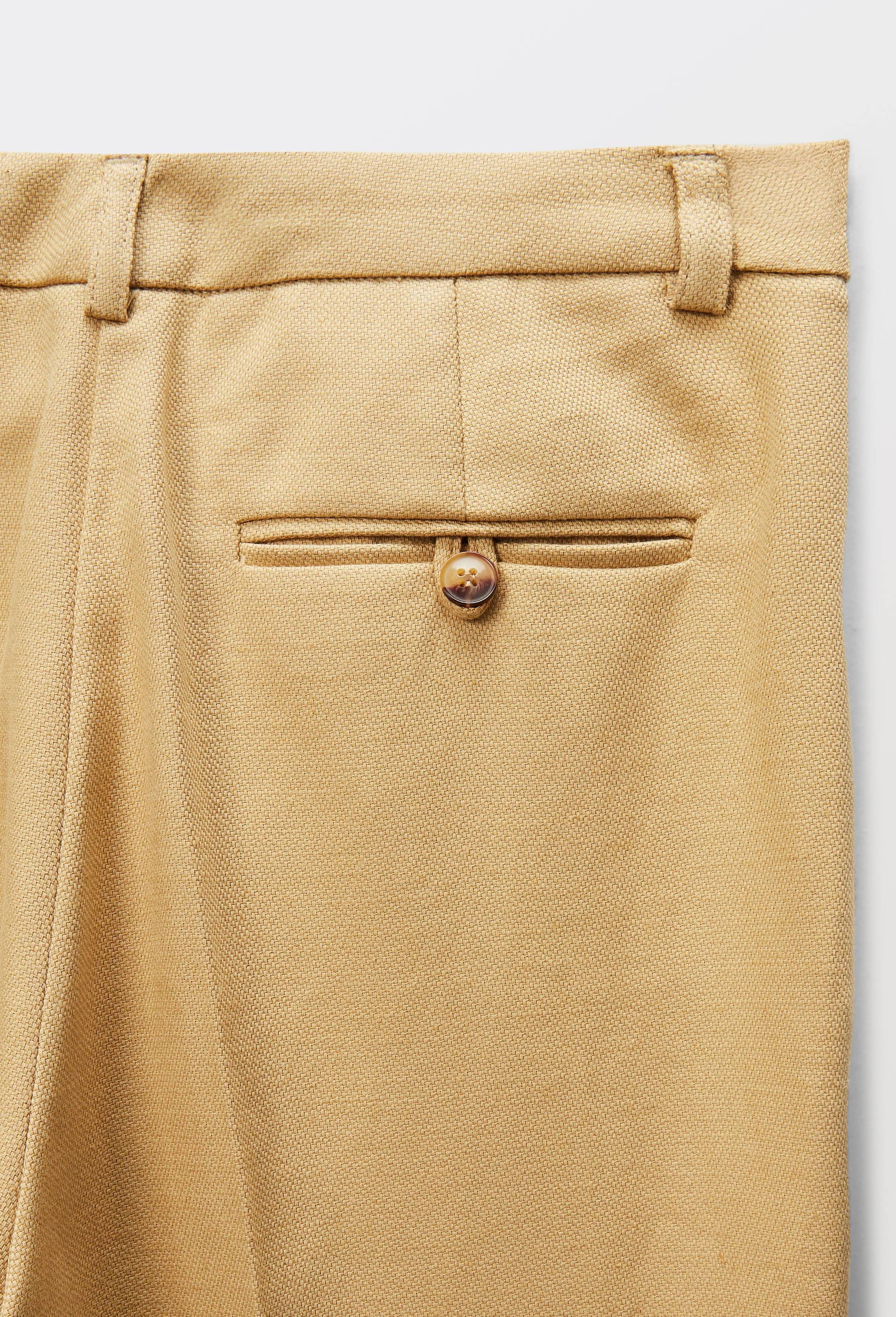 Pantalon fluide en coton et lin &agrave; pinces, Beige, large image number 4