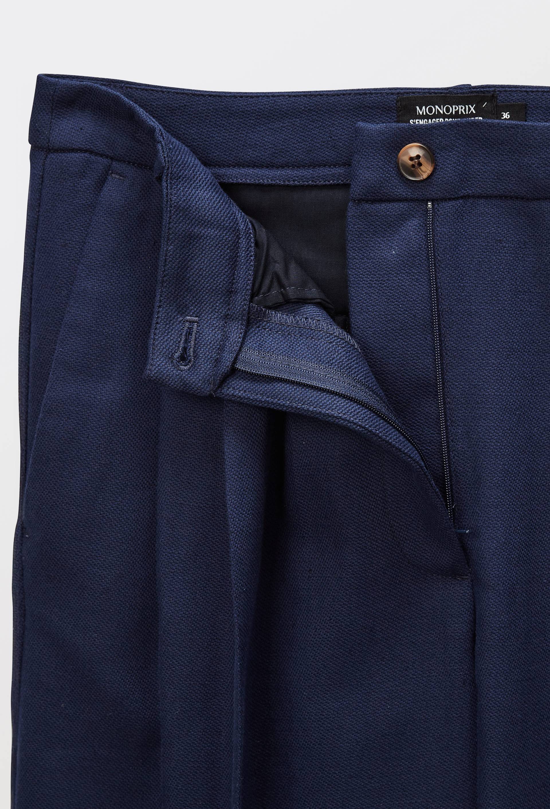 Pantalon fluide en coton et lin &agrave; pinces, Bleu fonc&eacute;, large image number 3.0