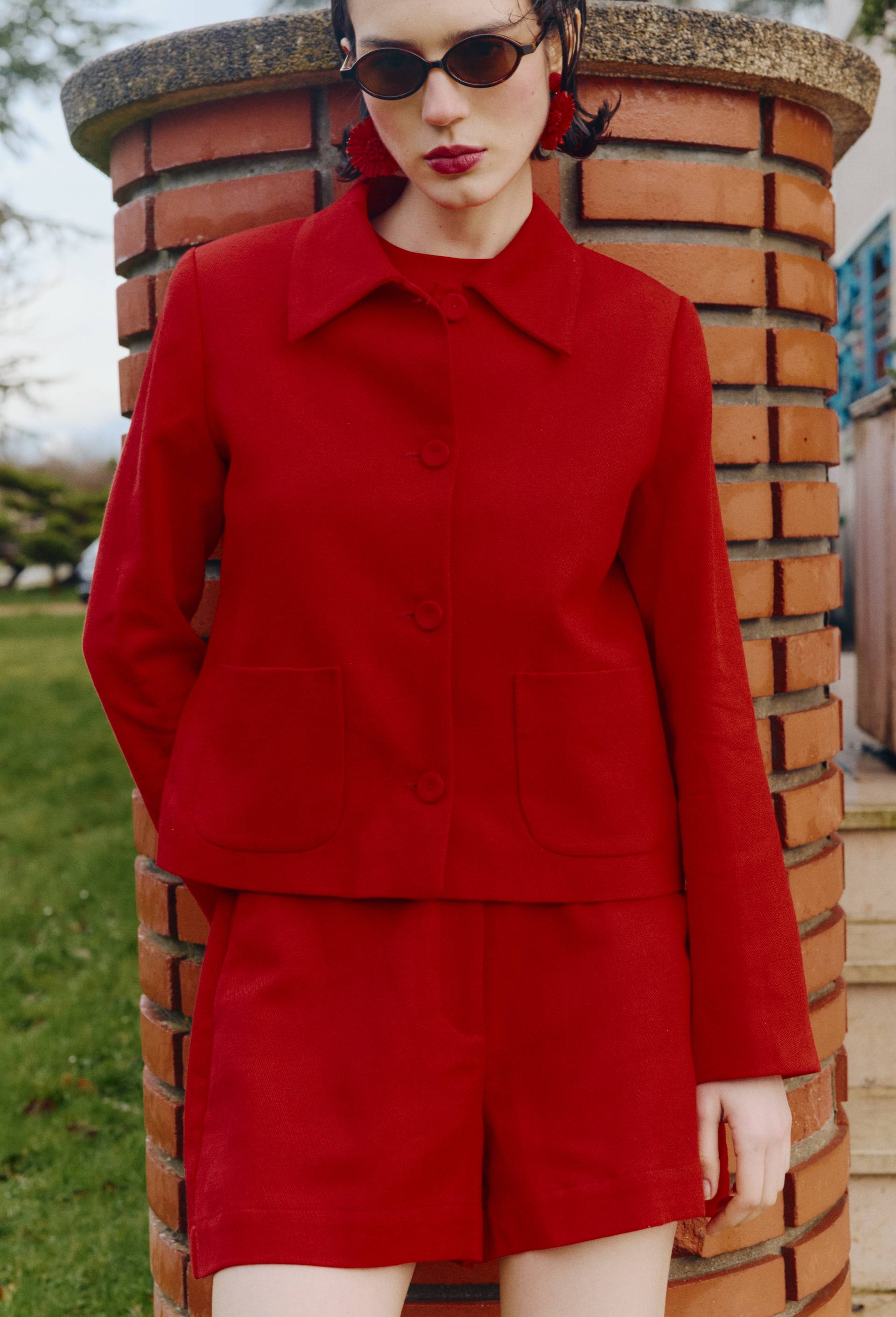 Veste courte contentant du coton et du lin, Rouge, large image number 0