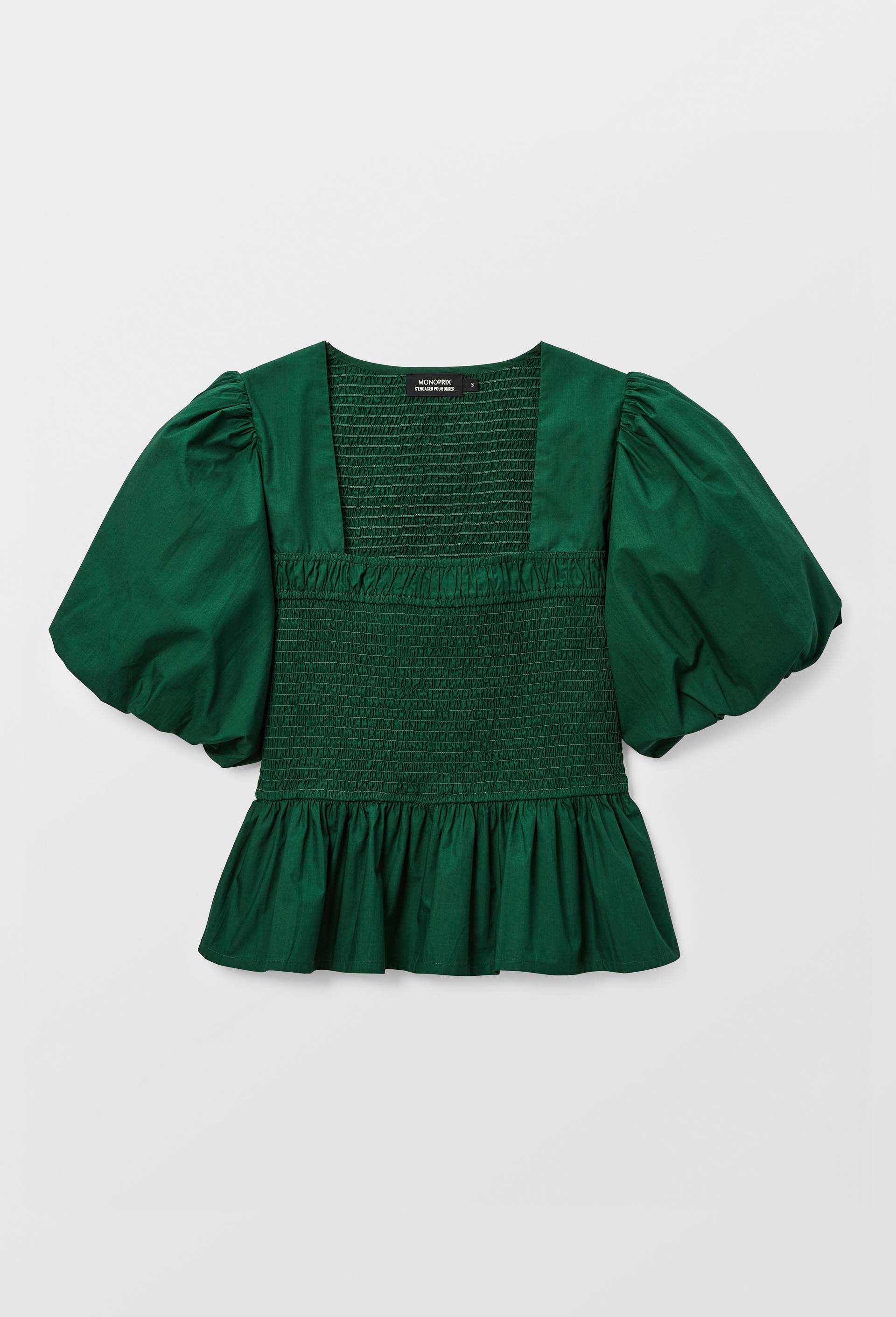 Top manches courtes avec smocks en coton BIO GOTS, Vert fonc&eacute;, large image number 2