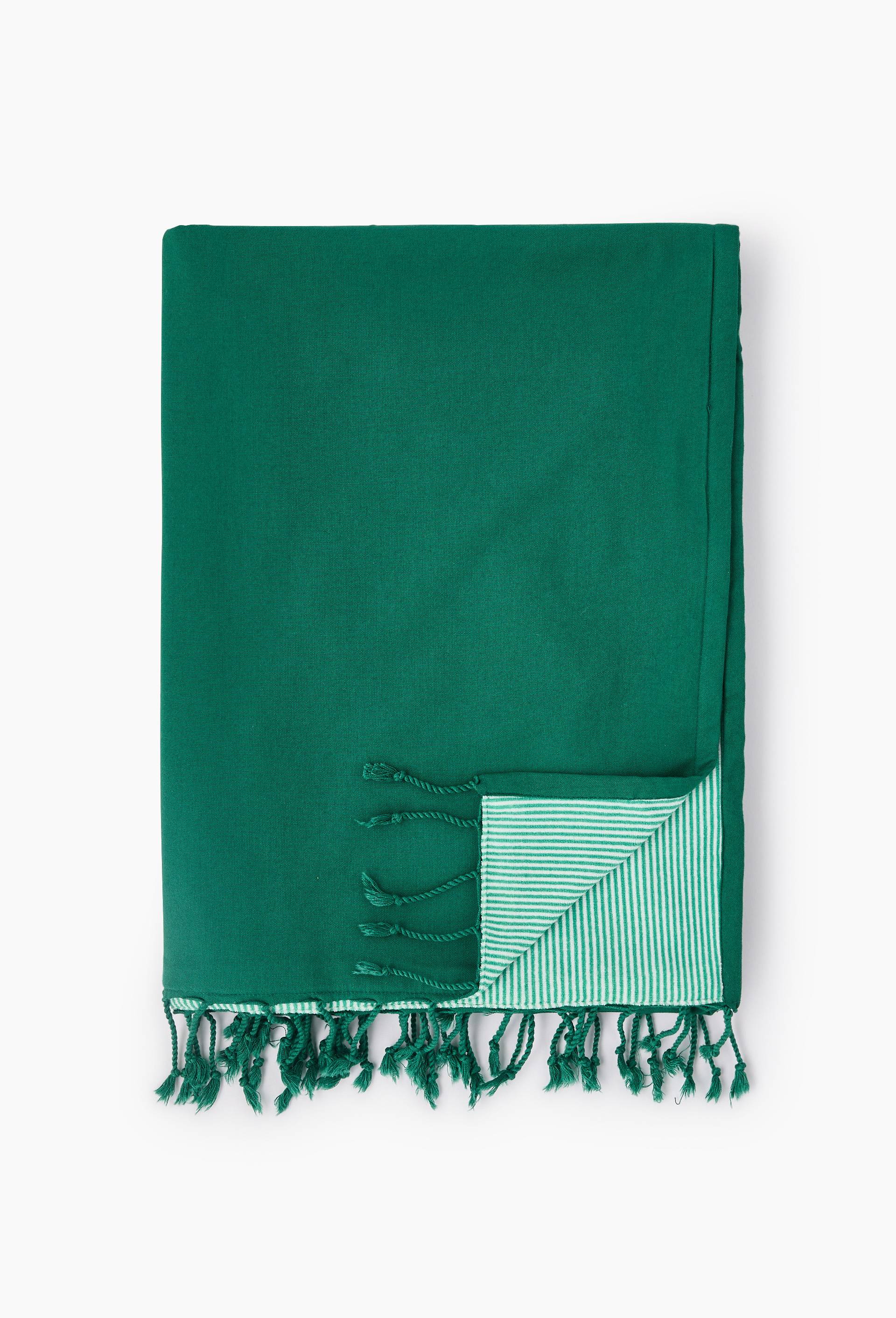 Fouta doubl&eacute;e en gaze de coton, 100x180cm. Ext&eacute;rieur en coton issu de l'agriculture biologique, doublure en &eacute;ponge ray&eacute;e, Vert fonc&eacute;, large image number 0