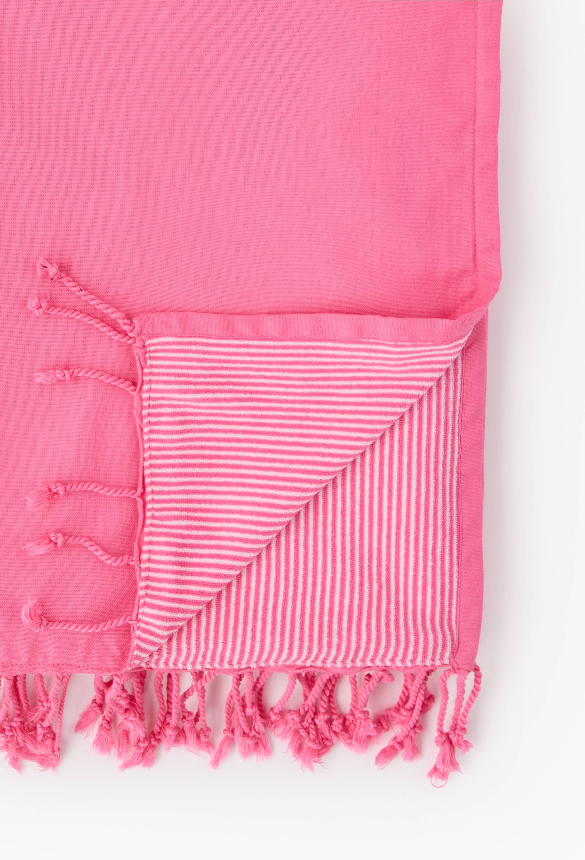 Fouta doubl&eacute;e en gaze de coton, 100x180cm. Ext&eacute;rieur en coton issu de l'agriculture biologique, doublure en &eacute;ponge ray&eacute;e, Rose, large image number 1.0