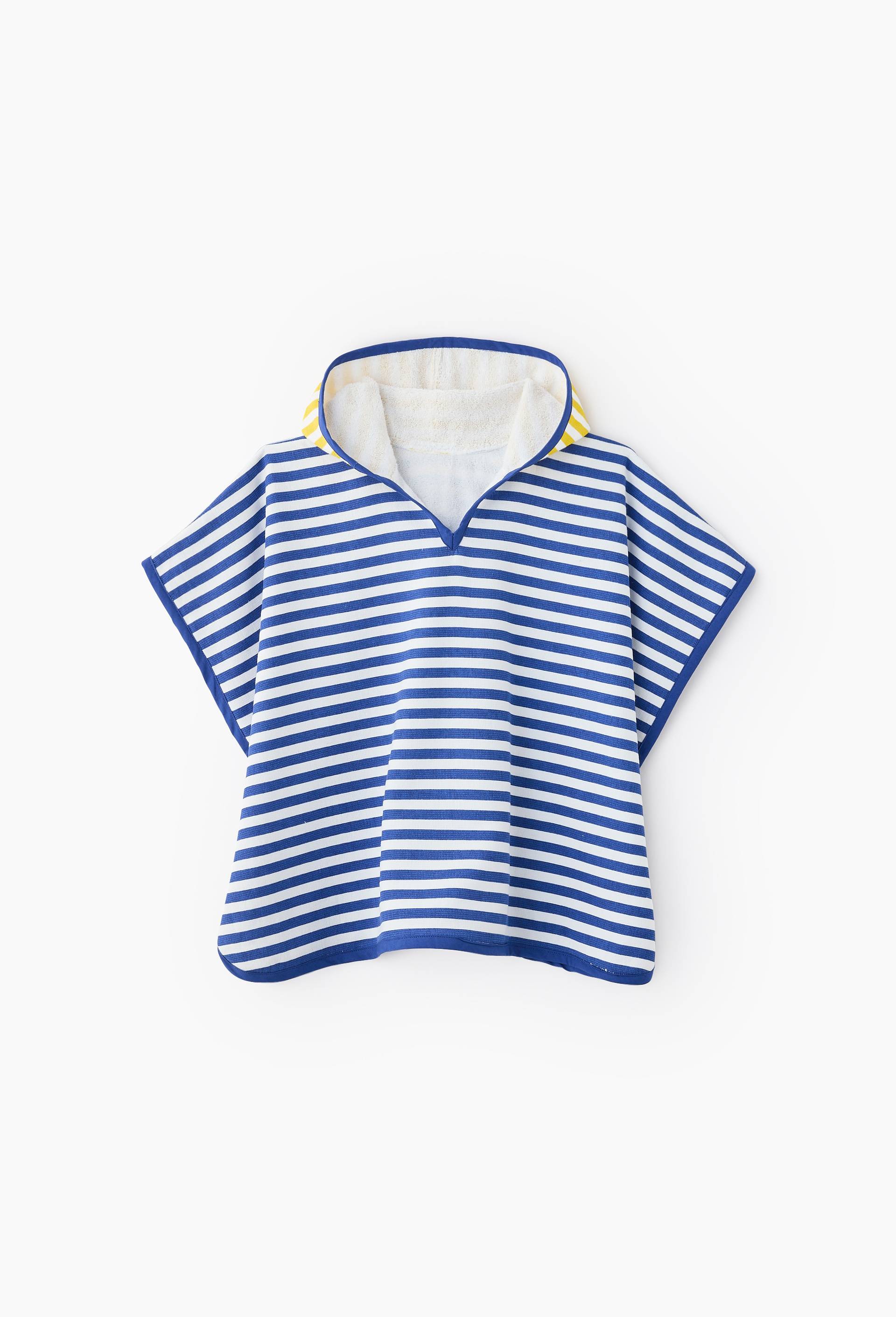 Poncho pour enfant avec capuche &agrave; imprim&eacute;, 100% coton bio, Bleu, large image number 0