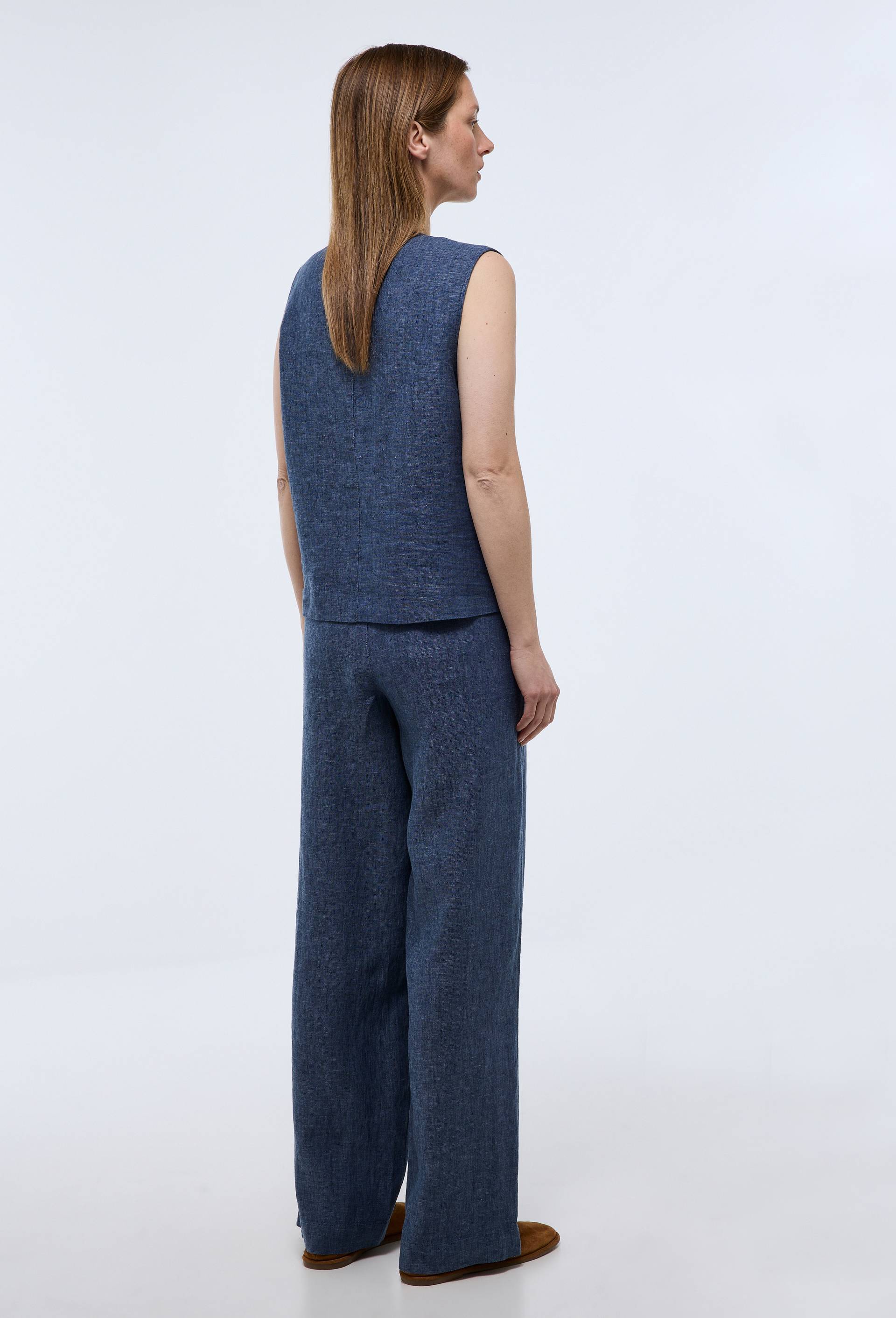Pantalon en lin &agrave; taille &eacute;lastiqu&eacute;e, Bleu fonc&eacute;, large image number 2.0